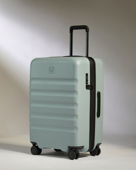 Antler Luggage -  Icon Stripe Medium in Mist Blue - Hard Suitcase Icon Stripe Medium Suitcase in Blue | Lightweight & Hard Shell Suitcase