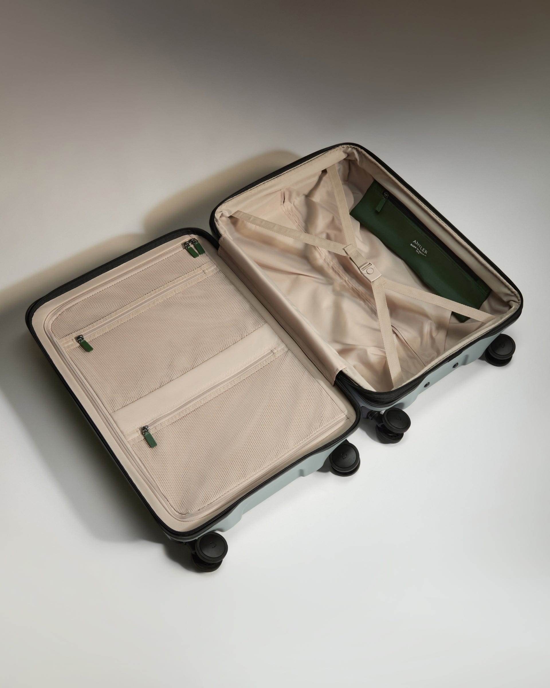 Antler Luggage -  Icon Stripe Medium in Mist Blue - Hard Suitcase Icon Stripe Medium Suitcase in Blue | Lightweight & Hard Shell Suitcase