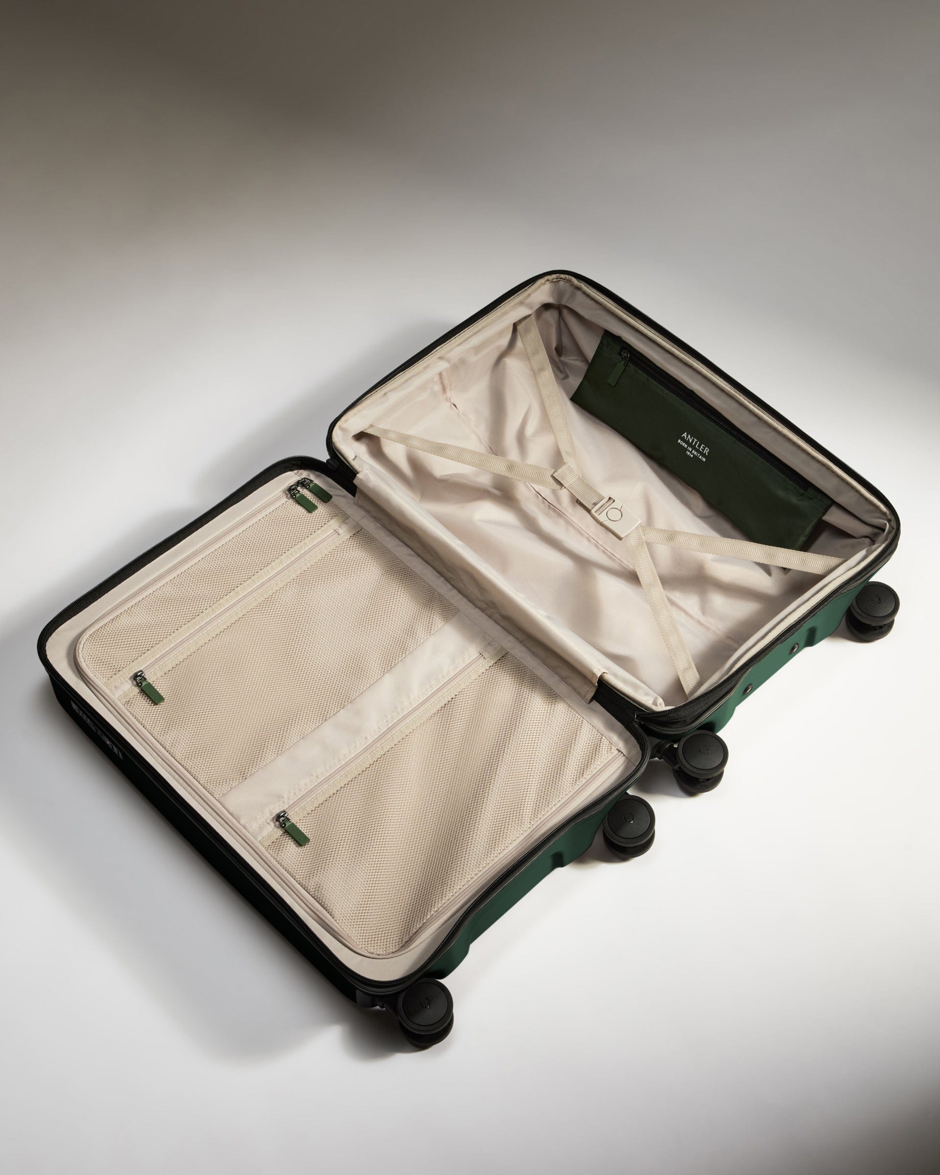 Antler Luggage -  Icon Stripe Set with Biggest Cabin in Antler Green - Hard Suitcase Icon Stripe Set with Biggest Cabin in Green | Lightweight & Hard Shell Suitcase