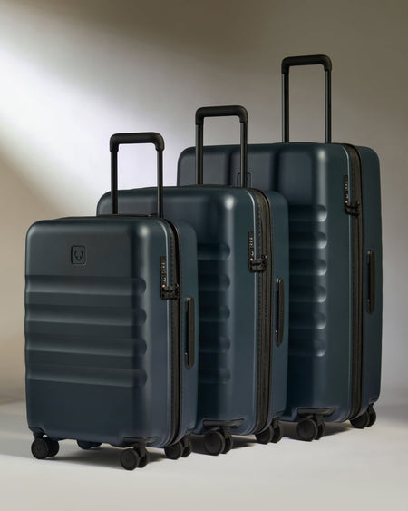 Antler Luggage -  Icon Stripe Set with Biggest Cabin in Indigo Blue - Hard Suitcase Icon Stripe Set with Biggest Cabin in Blue | Lightweight & Hard Shell Suitcase