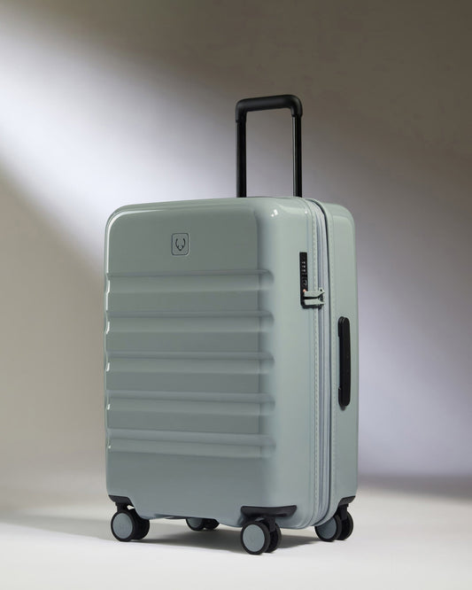 Antler Luggage -  Medium Suitcase in Mist Blue Gloss - Icon Stripe - Hard Suitcase Medium Suitcase in Blue Gloss - Icon Stripe | Lightweight & Hard Shell Suitcase