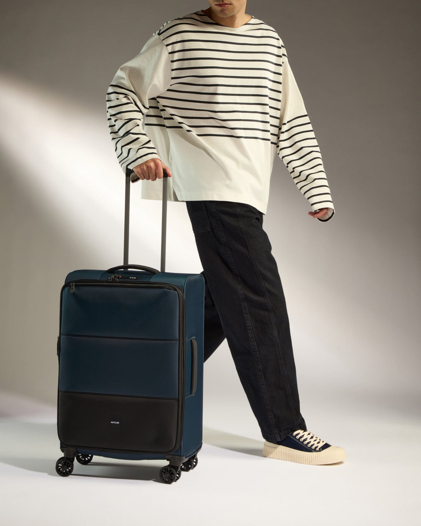 Antler Luggage -  Soft Stripe Medium in Indigo - Soft Suitcase Soft Stripe Medium in Indigo | Soft Suitcase
