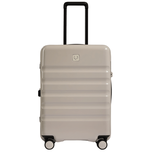 a white suitcase with wheels