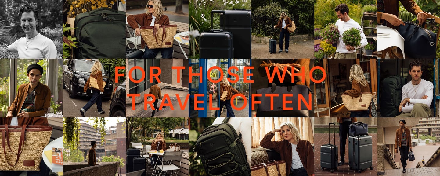 a collage of a woman with a bag