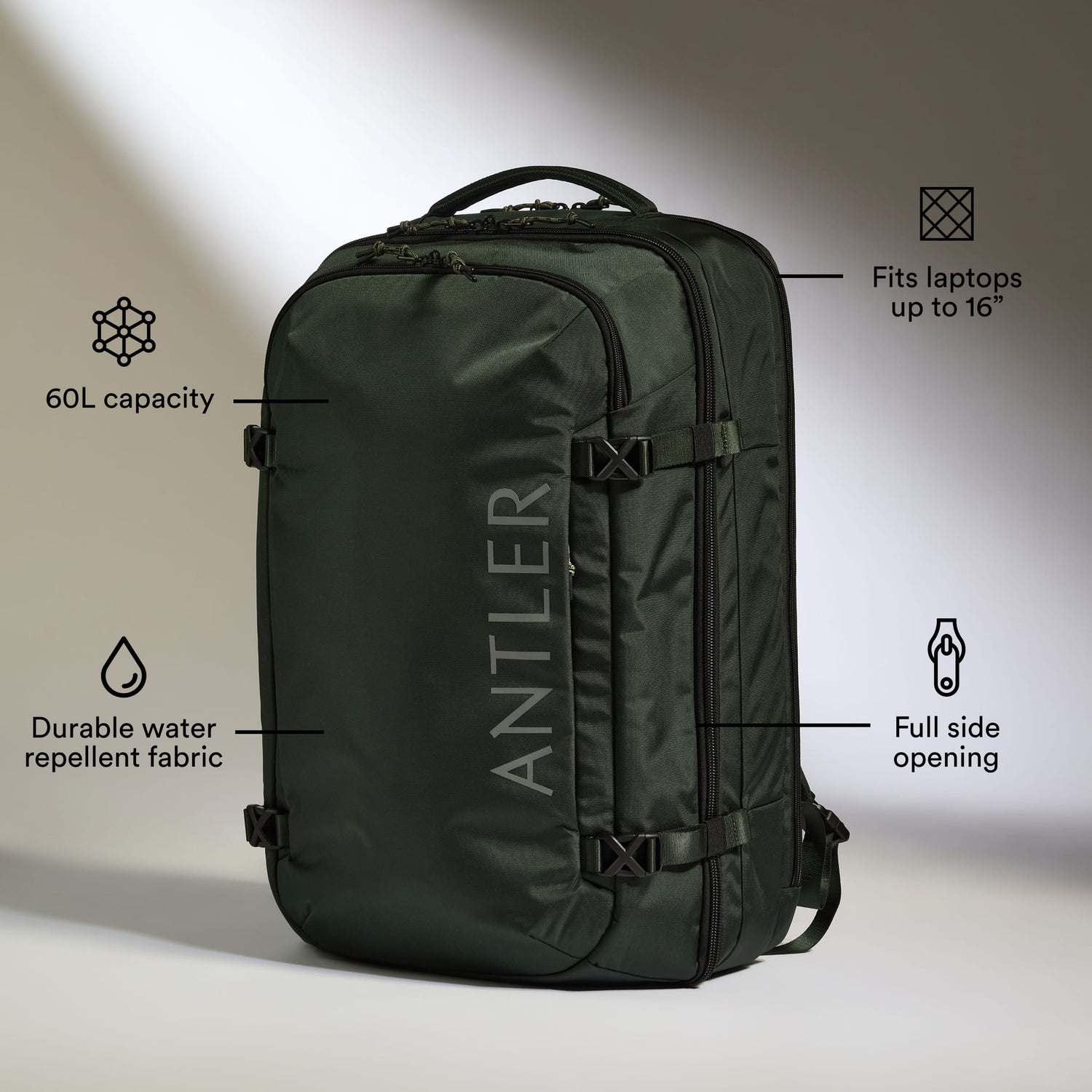 a black backpack with text on it