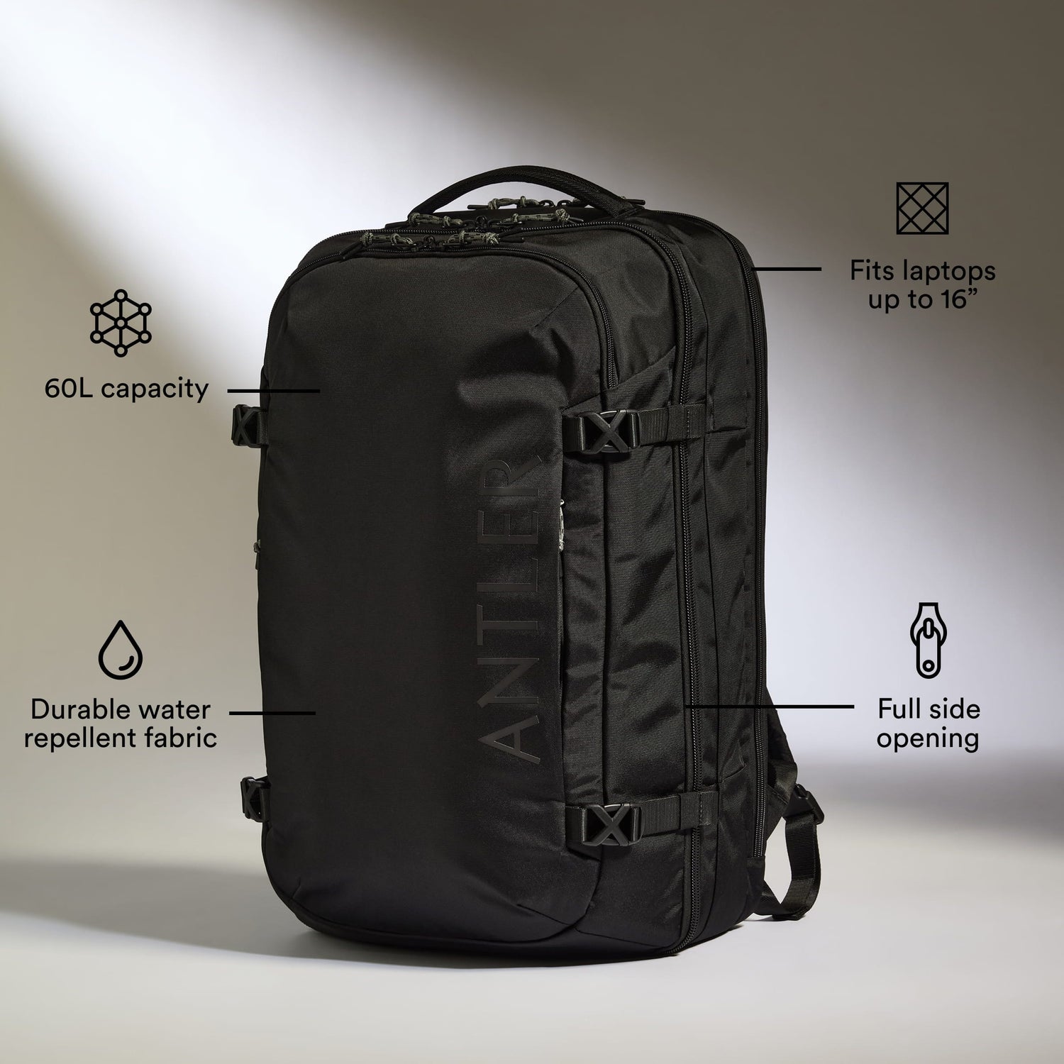 Discovery 60L Hybrid Duffle Backpack in Black