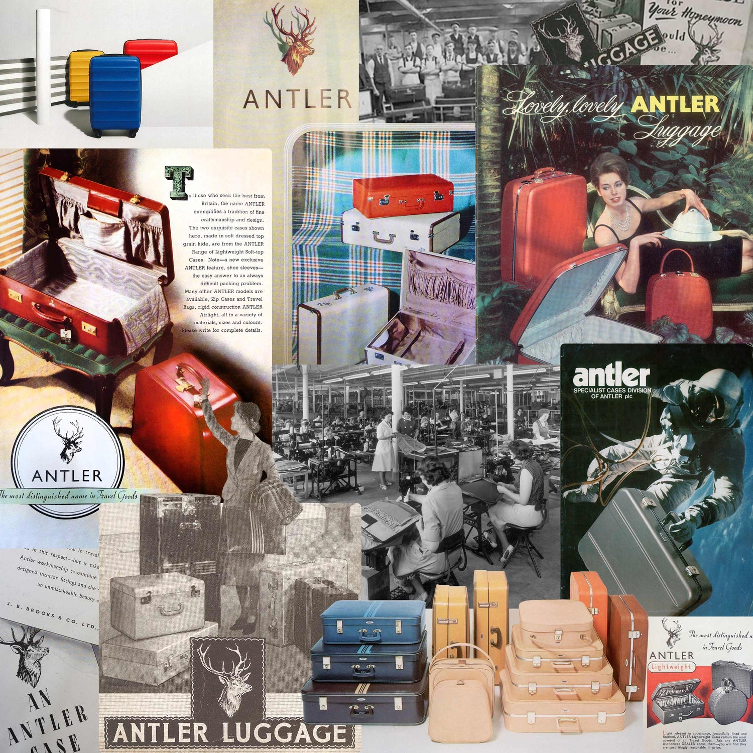 a collage of images of luggage