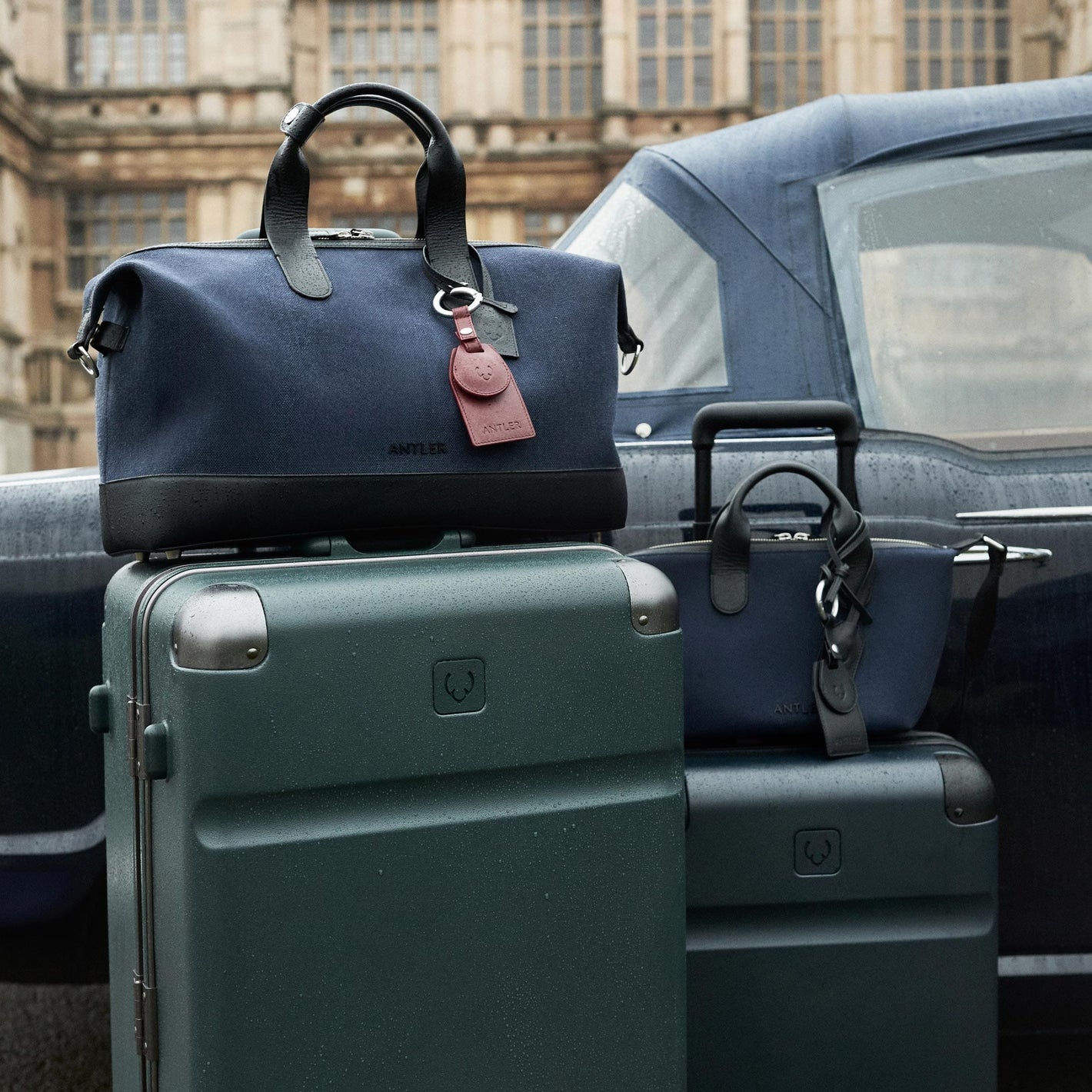 a group of luggage on top of each other