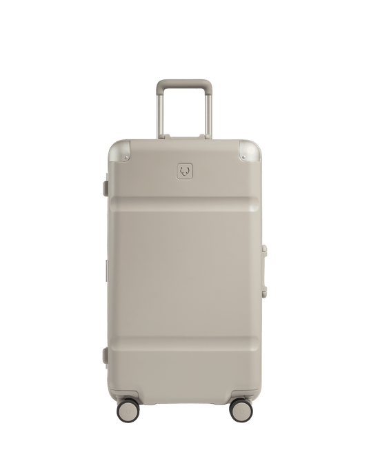 a grey suitcase with wheels