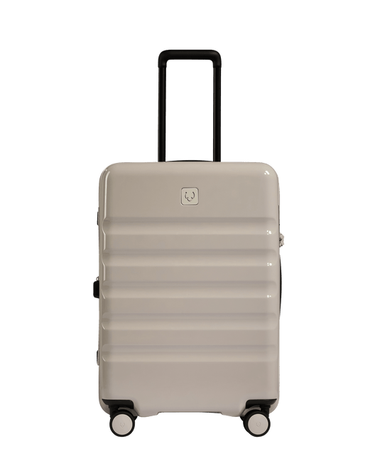a white suitcase with wheels