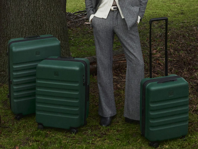 a person standing next to luggage