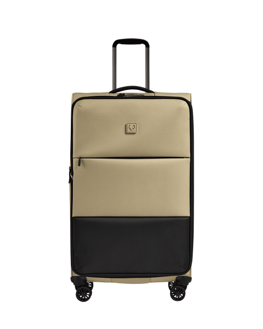 a suitcase with wheels and a black background