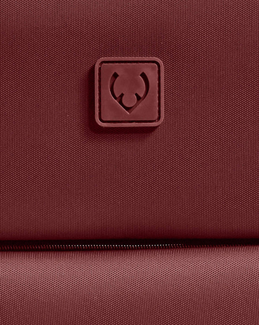 a close up of a red bag
