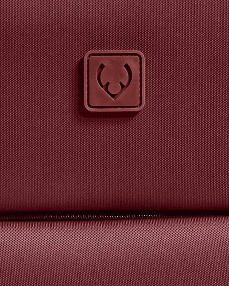 a close up of a red bag