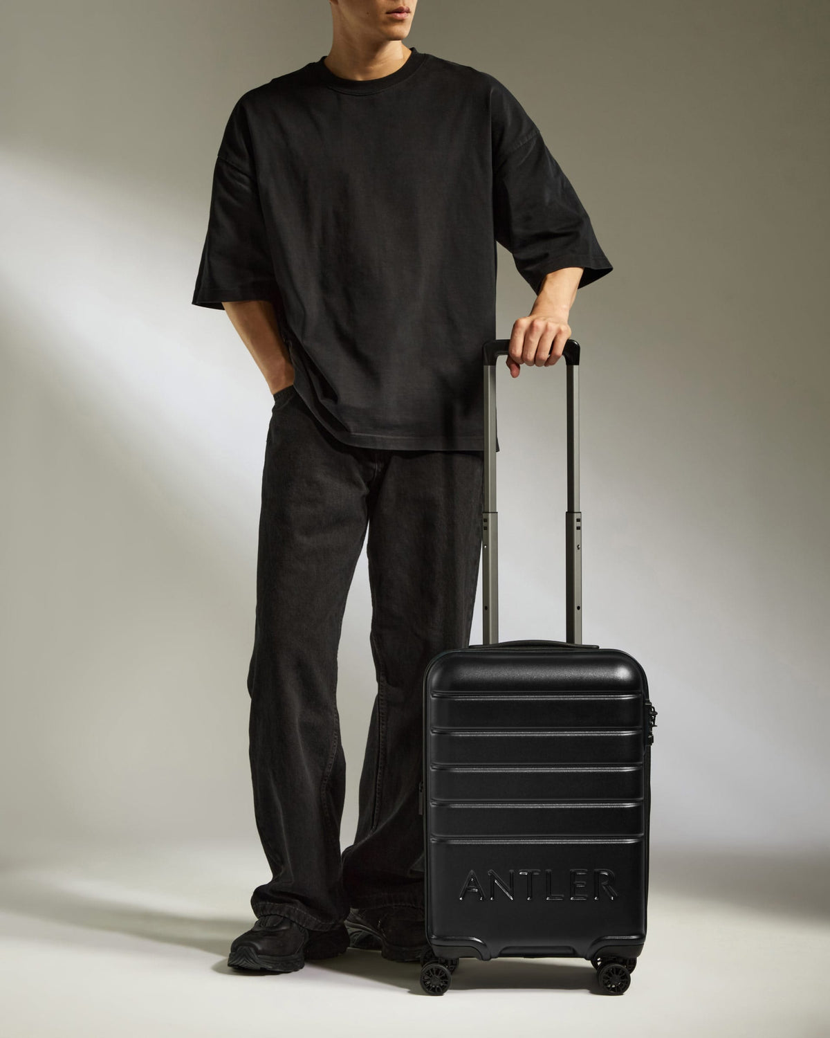 Antler Luggage -  Cabin Suitcase in Black - Logo - Hard Suitcases Cabin Suitcase Black - Logo | Lightweight Hard Shell Luggage