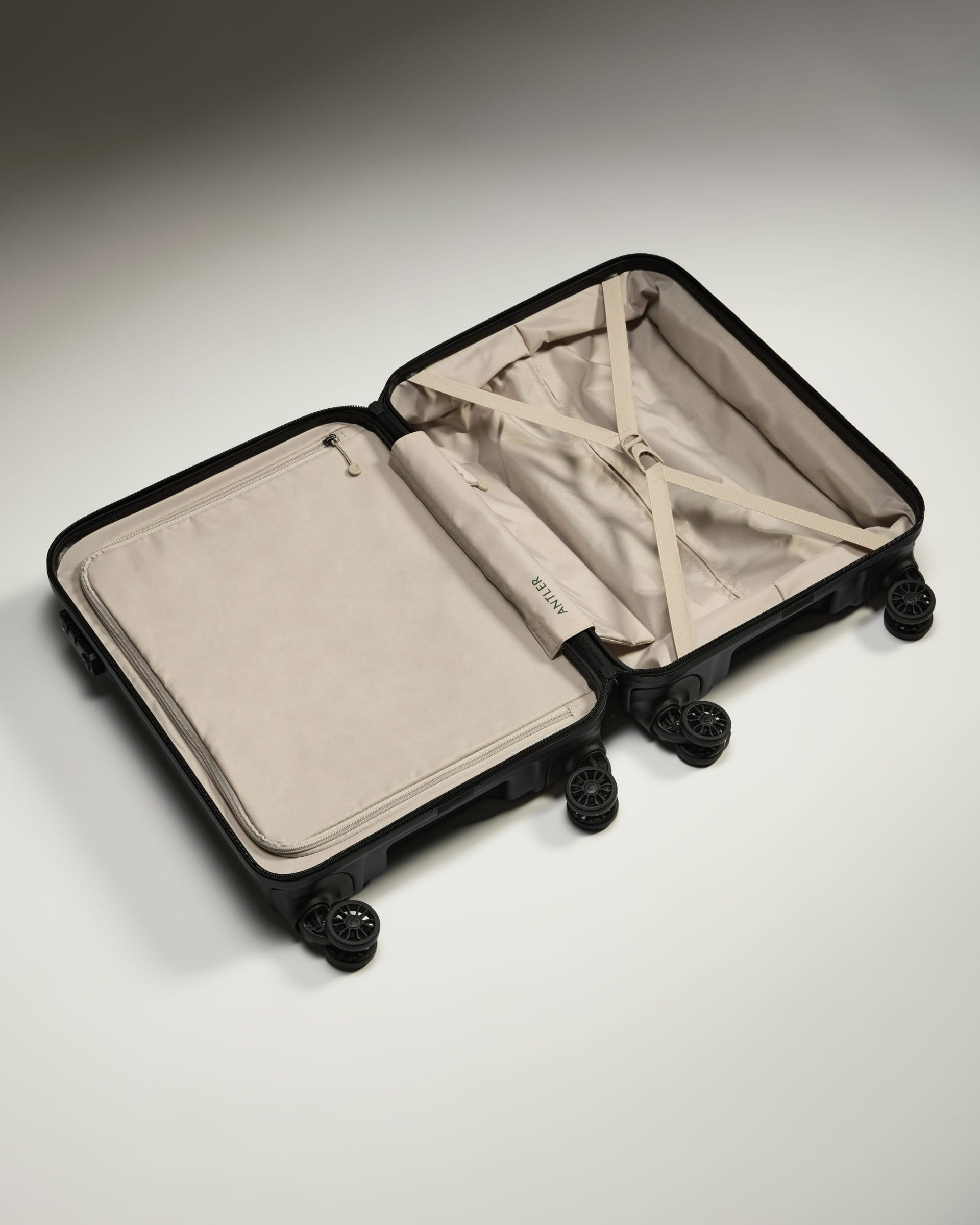 Antler Luggage -  Cabin Suitcase in Black - Logo - Hard Suitcases Cabin Suitcase Black - Logo | Lightweight Hard Shell Luggage
