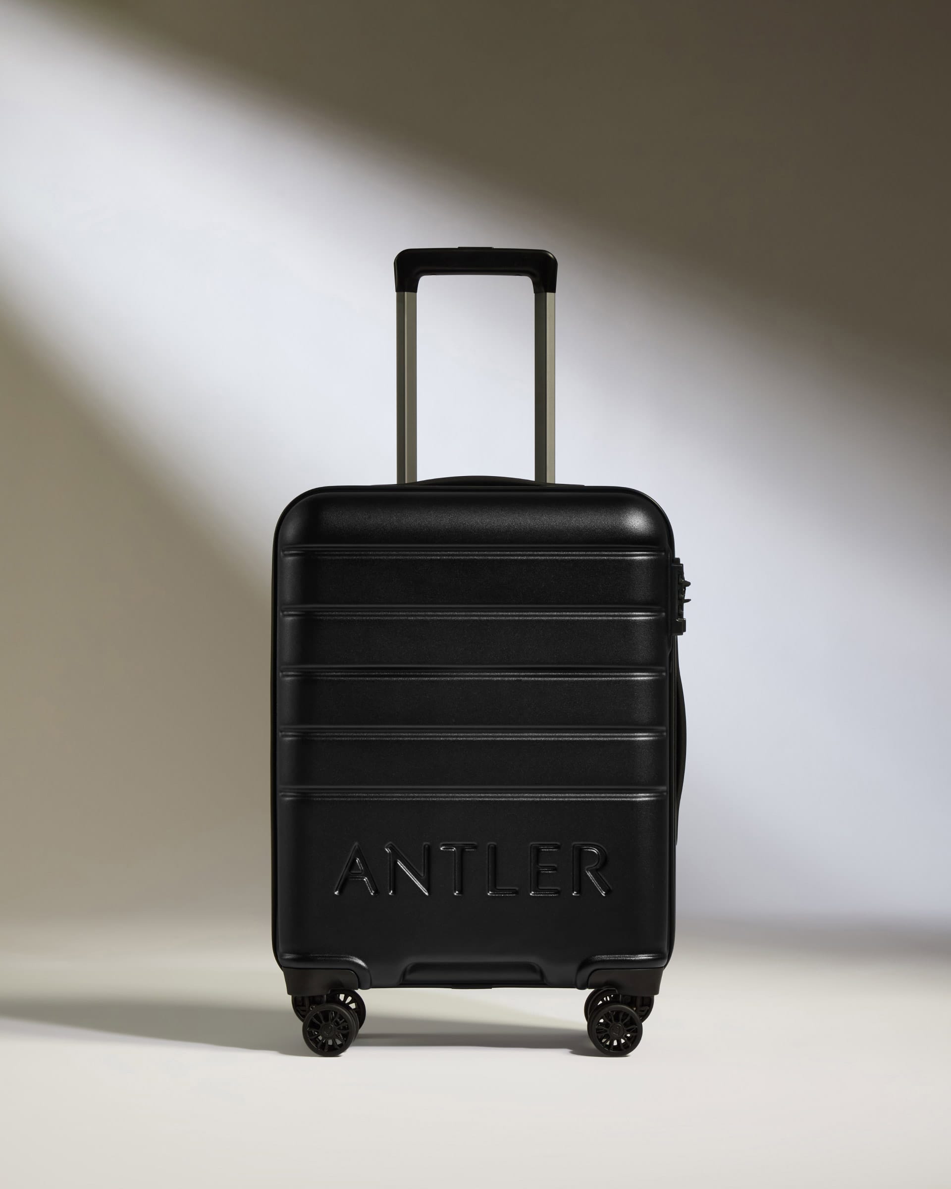 Antler Luggage -  Cabin Suitcase in Black - Logo - Hard Suitcases Cabin Suitcase Black - Logo | Lightweight Hard Shell Luggage