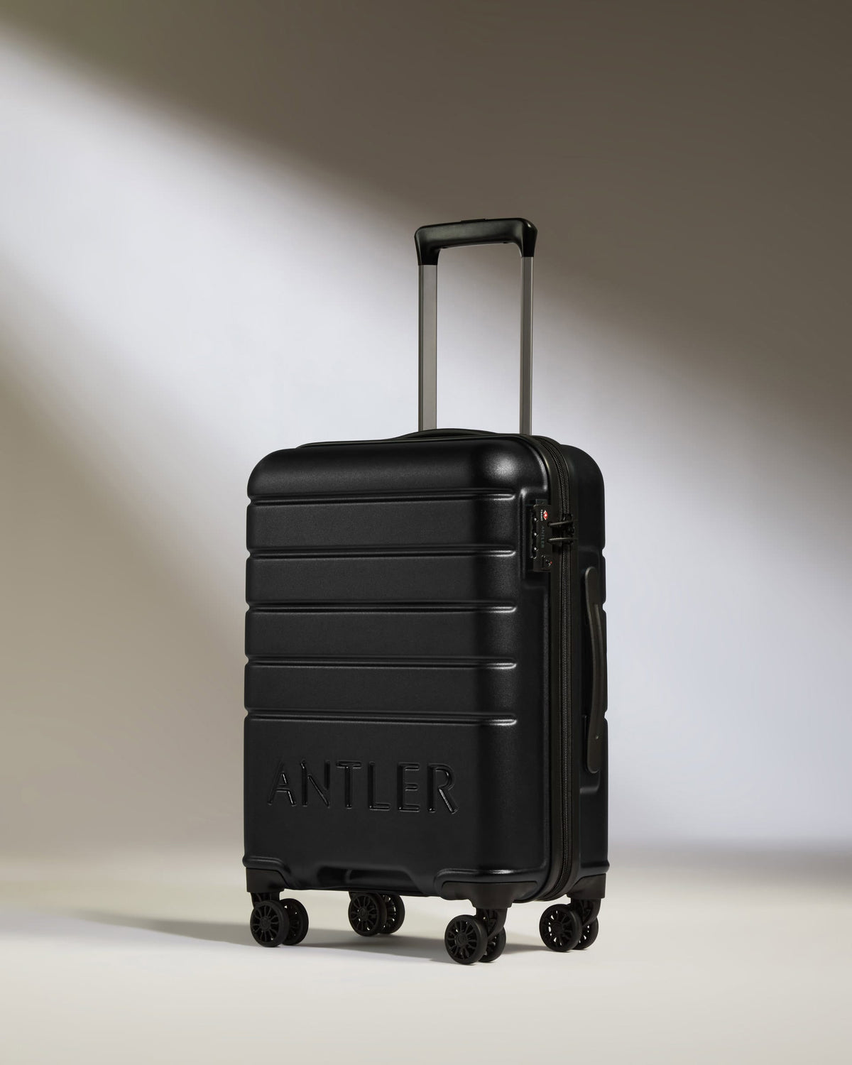 Antler Luggage -  Cabin Suitcase in Black - Logo - Hard Suitcases Cabin Suitcase Black - Logo | Lightweight Hard Shell Luggage
