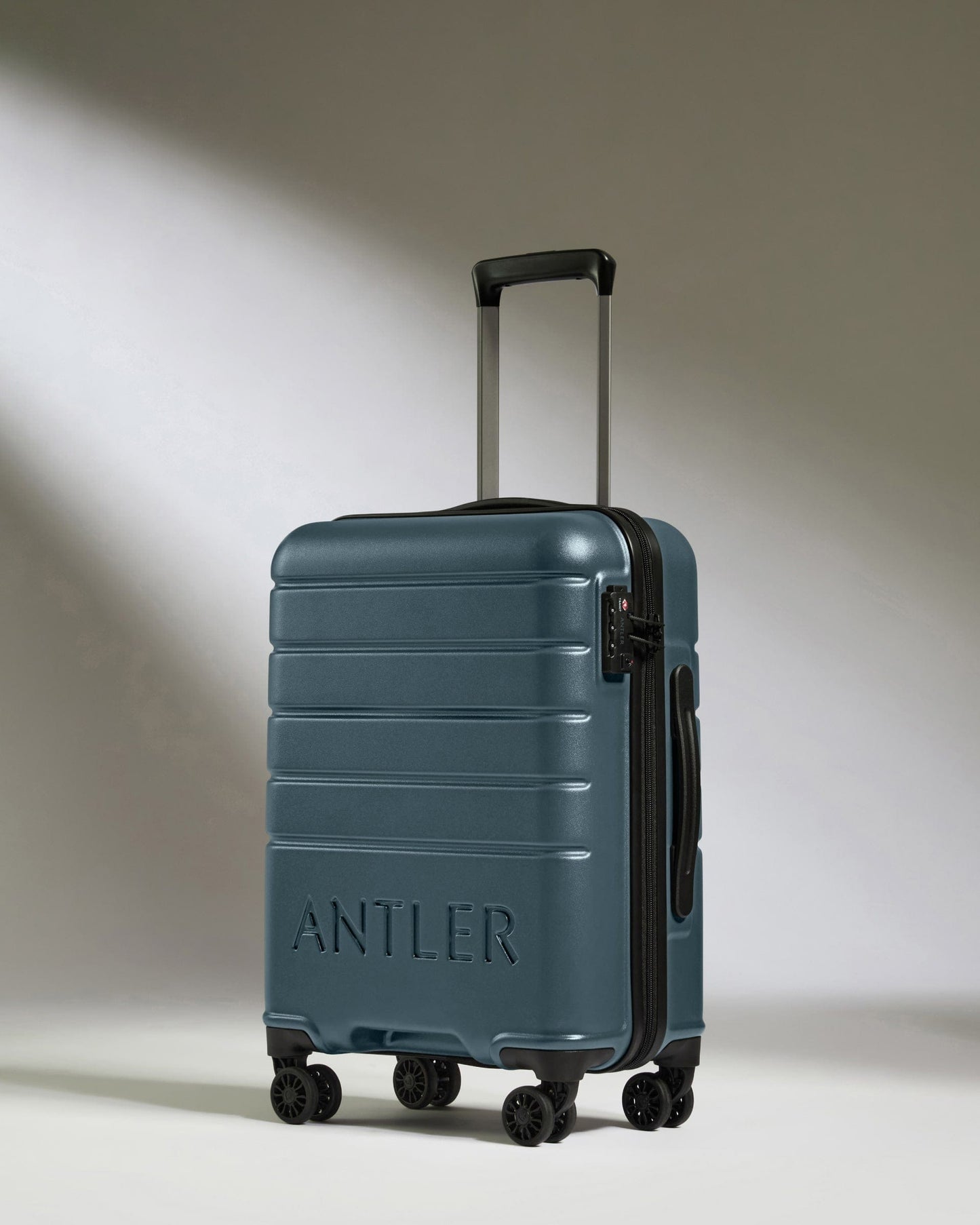 Antler Luggage -  Cabin Suitcase in Blue Grey - Logo - Hard Suitcase - Standard Cabin Cabin Suitcase Blue Grey - Logo | Lightweight Hard Shell Luggage