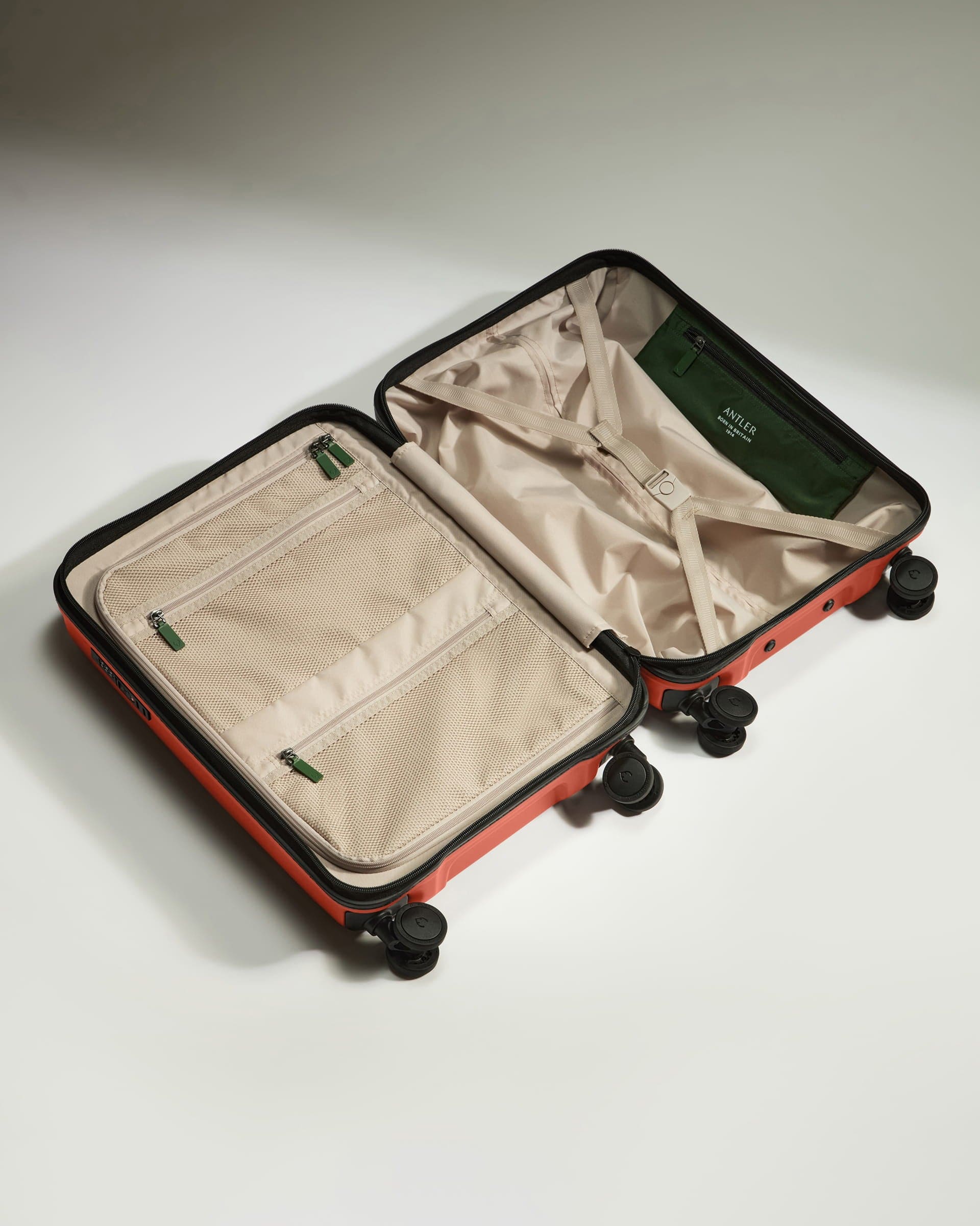 Antler Luggage -  Cabin Suitcase in Buckthorn Red - Icon Stripe - Hard Suitcase - Standard Cabin Icon Stripe Cabin in Buckthorn Red | Lightweight & Hard Shell Suitcase | Cabin Bag