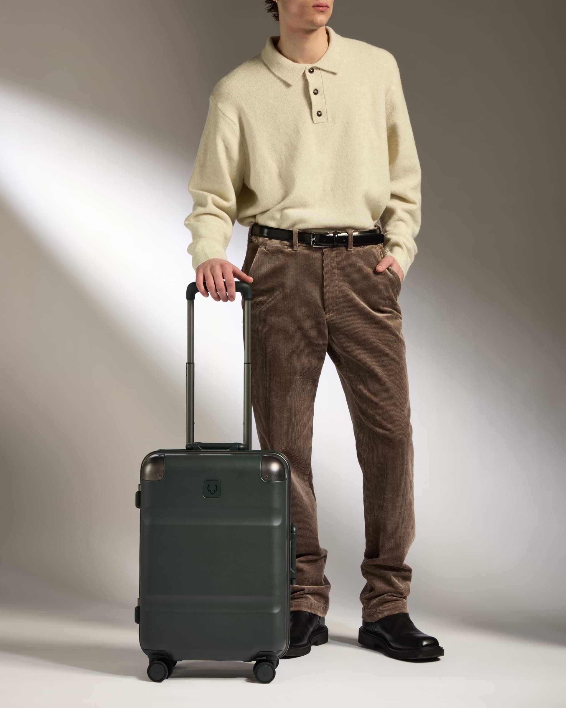 Antler Luggage -  Cabin Suitcase in Dark Forest Green - Heritage Stripe - Hard Suitcase - Standard Cabin Heritage Stripe Cabin in Dark Forest Green | Premium Hard Shell Carry-On Suitcase