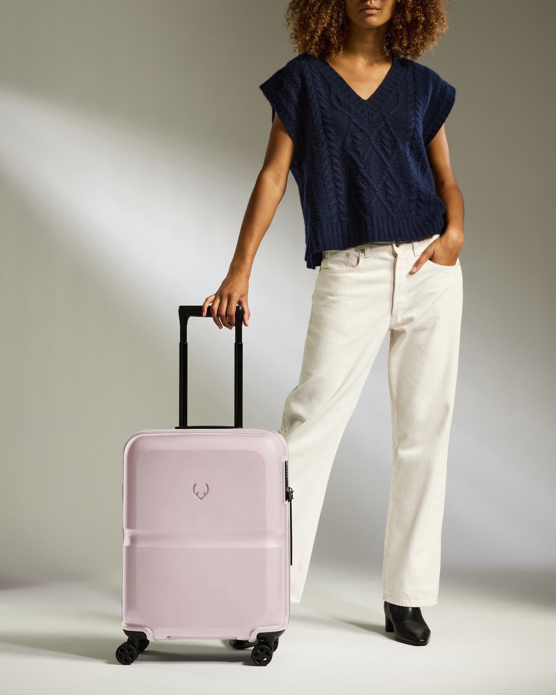 Antler Luggage -  Cabin Suitcase in Dusk Pink - Single Stripe - Hard Suitcase - Standard Cabin Cabin Suitcase in Light Pink - Single Stripe | Cabin Bag & Hard Luggage