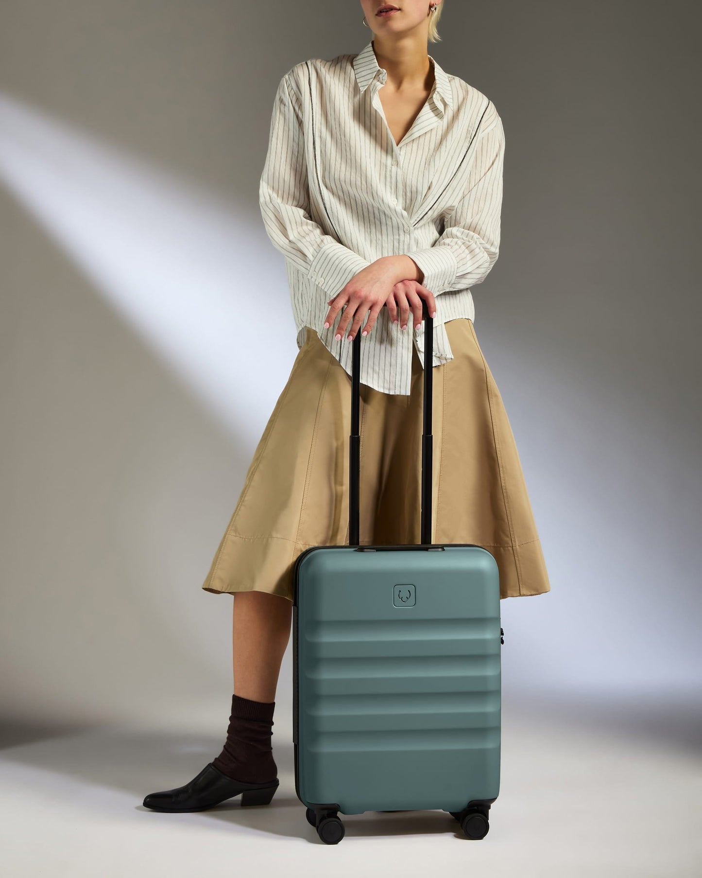 Antler Luggage -  Cabin Suitcase in Glade Blue - Icon Stripe - Hard Suitcase - Standard Cabin Cabin Suitcase in Blue - Icon Stripe | Lightweight & Hard Shell Suitcase