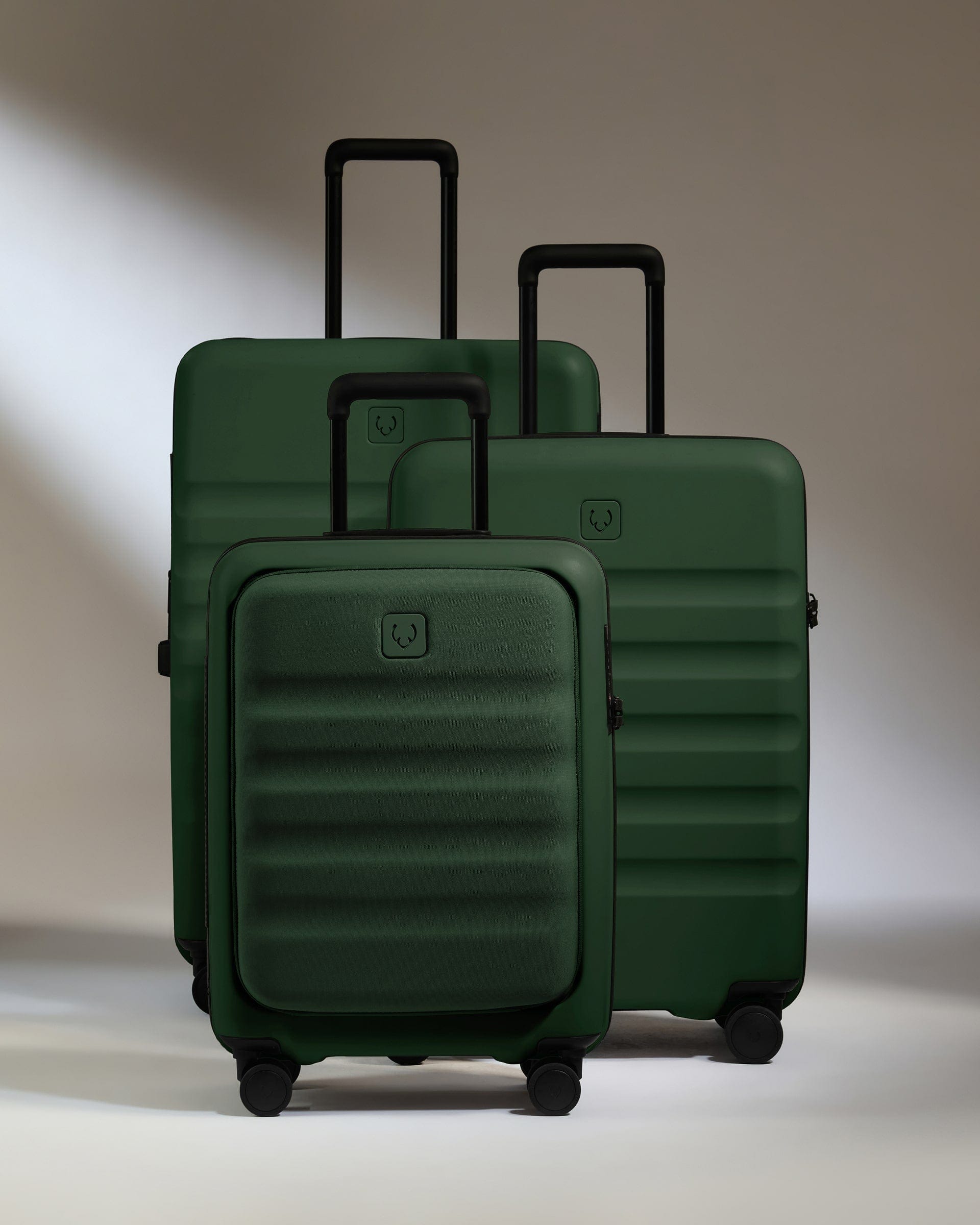 Antler Luggage -  Cabin with Pocket Suitcase Set in Antler Green - Icon Stripe - Hard Suitcase - Pocket Cabin Set Cabin with Pocket Suitcase Set in Green - Icon Stripe | Lightweight & Hard Shell Suitcase