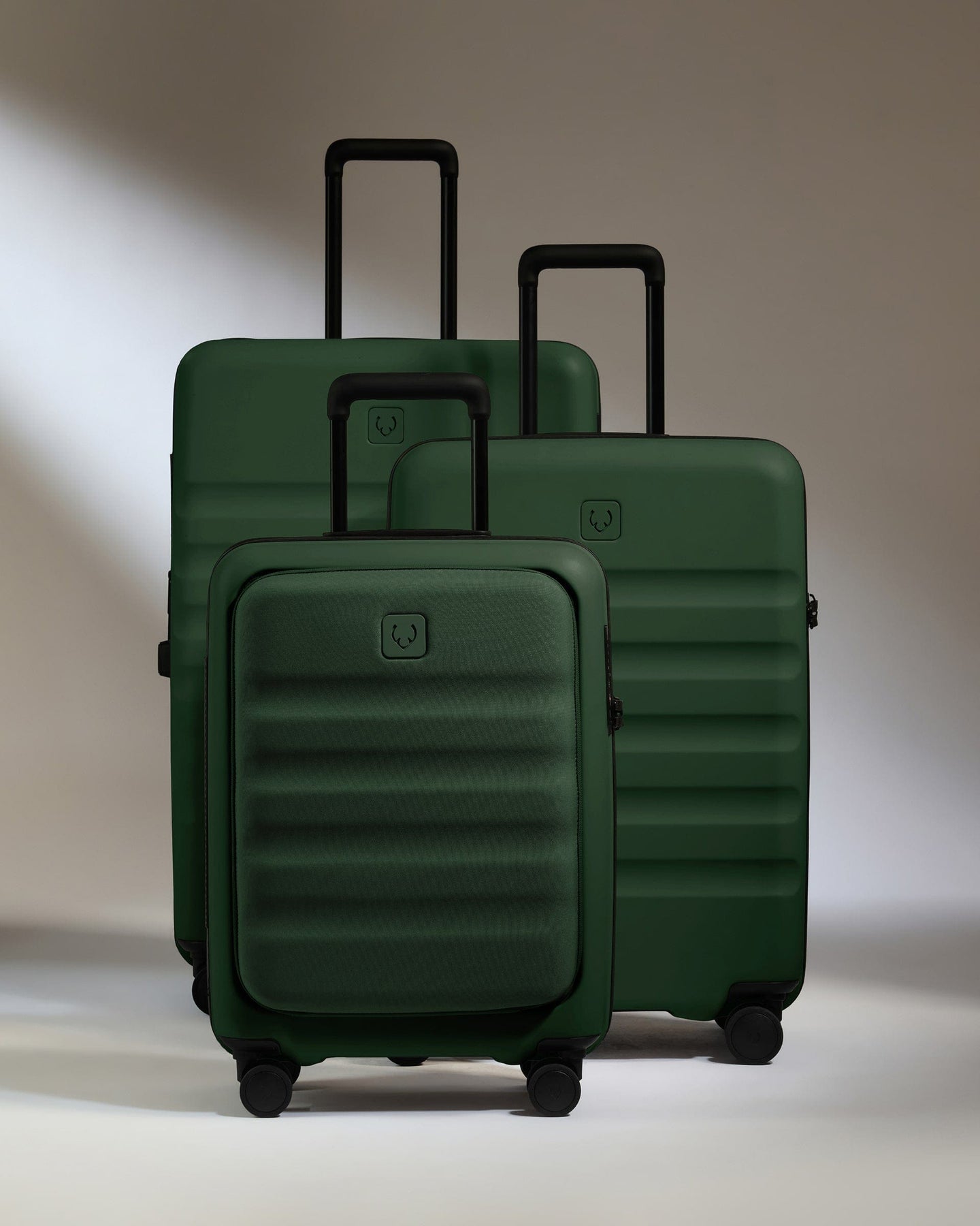 Antler Luggage -  Cabin with Pocket Suitcase Set in Antler Green - Icon Stripe - Hard Suitcase - Pocket Cabin Set Cabin with Pocket Suitcase Set in Green - Icon Stripe | Lightweight & Hard Shell Suitcase