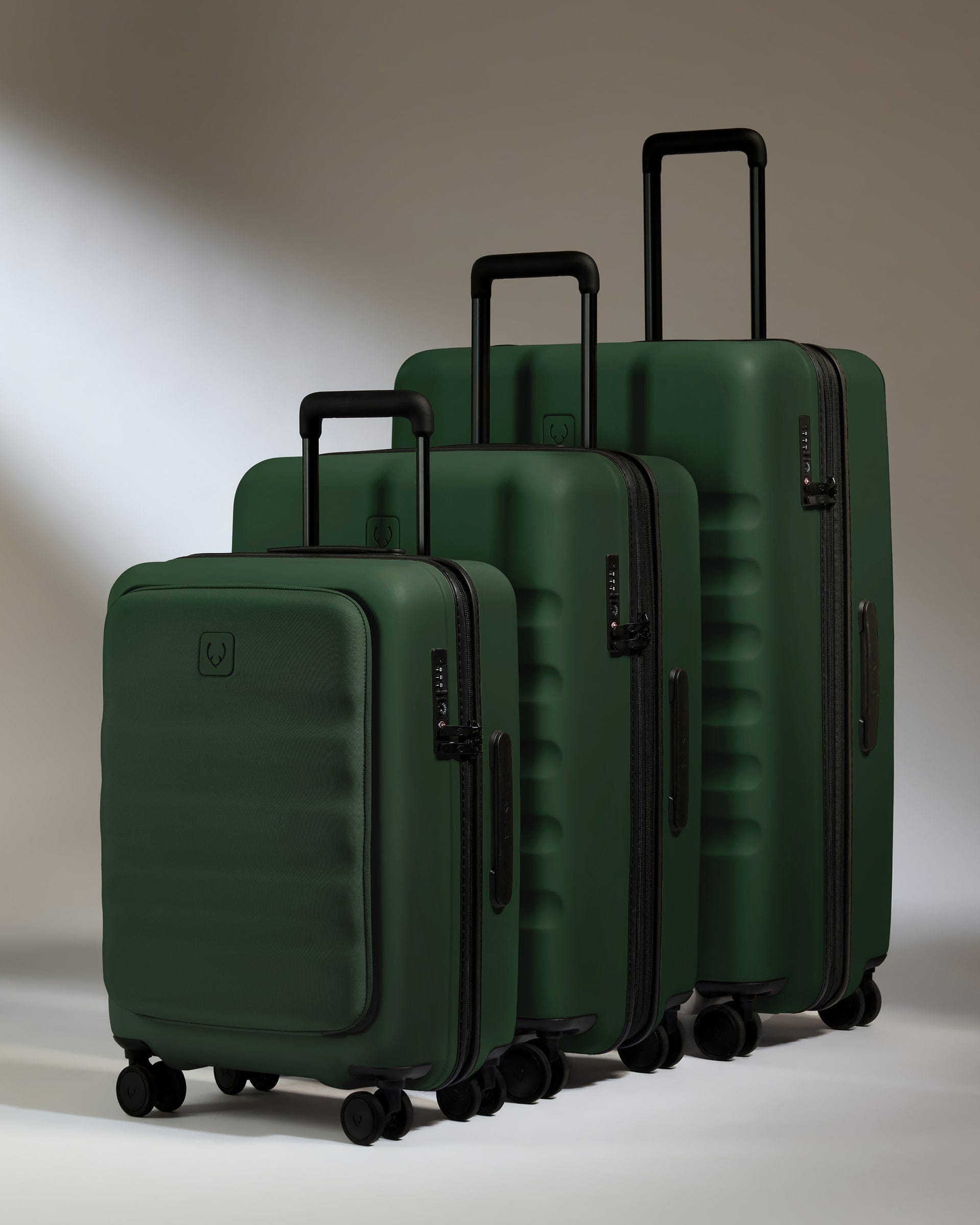 Antler Luggage -  Cabin with Pocket Suitcase Set in Antler Green - Icon Stripe - Hard Suitcase - Pocket Cabin Set Cabin with Pocket Suitcase Set in Green - Icon Stripe | Lightweight & Hard Shell Suitcase