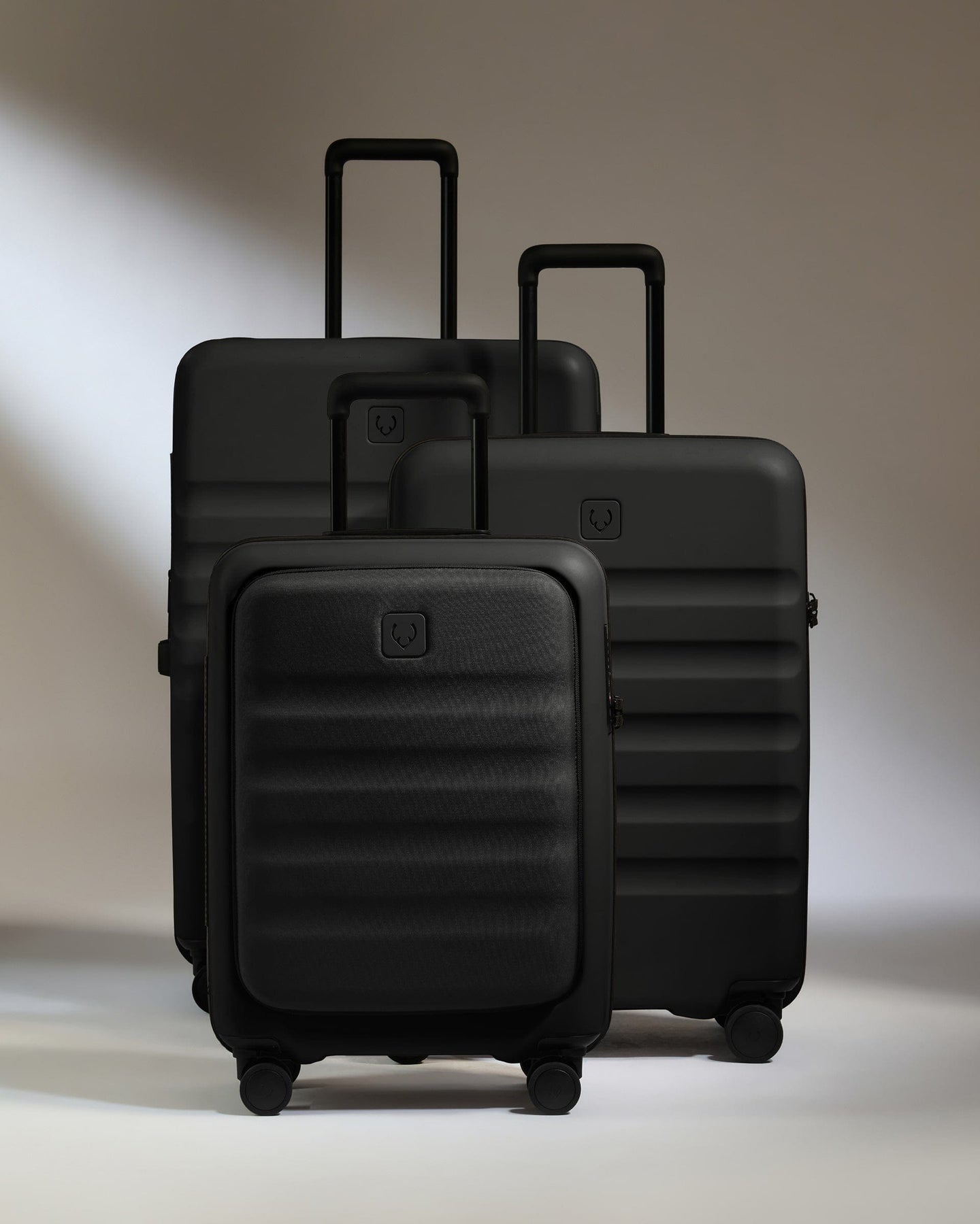 Antler Luggage -  Cabin with Pocket Suitcase Set in Black - Icon Stripe - Hard Suitcase - Pocket Cabin Set Cabin with Pocket Suitcase Set in Black - Icon Stripe | Lightweight & Hard Shell Suitcase