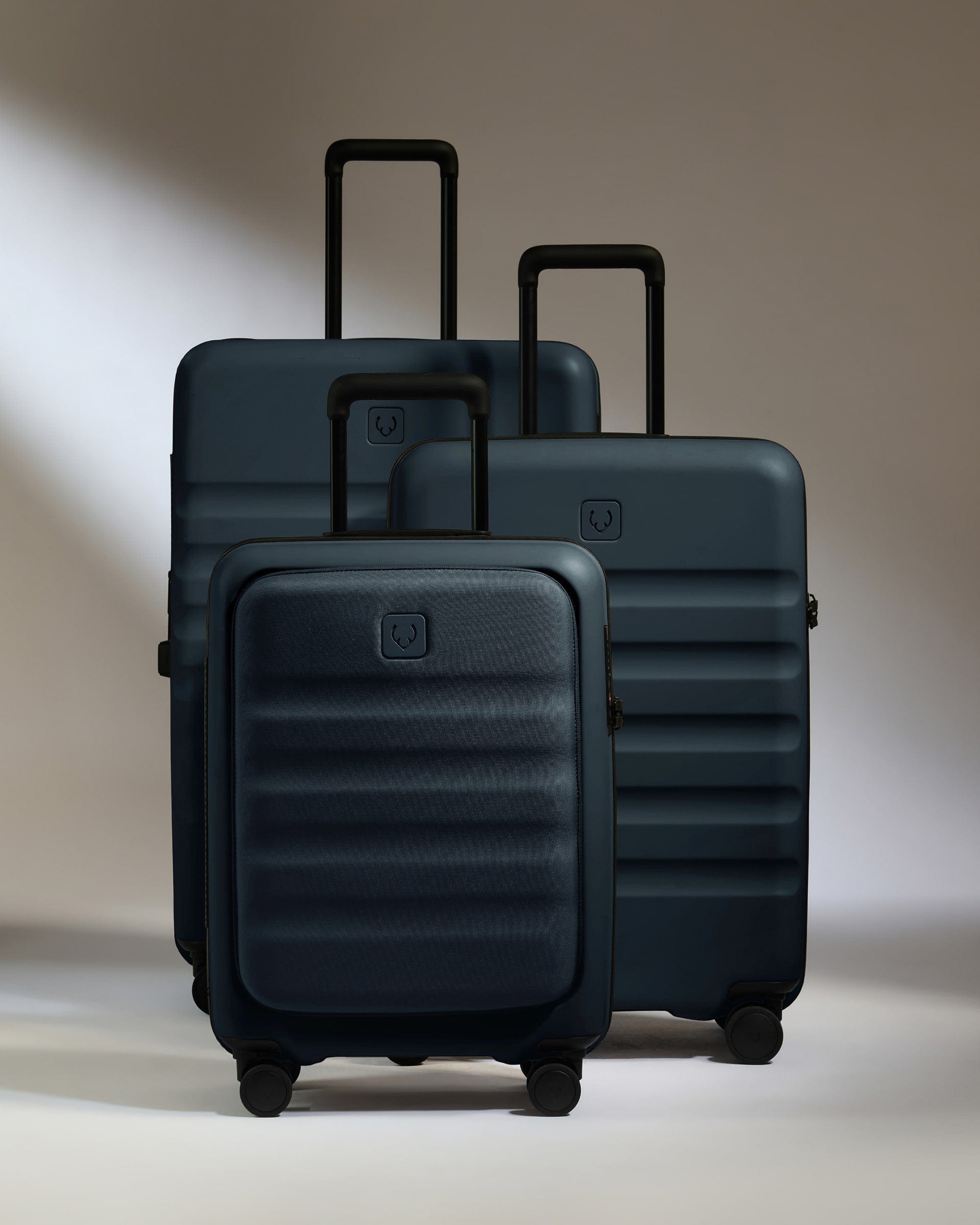Antler Luggage -  Cabin with Pocket Suitcase Set in Indigo Blue - Icon Stripe - Hard Suitcase - Pocket Cabin Set Cabin with Pocket Suitcase Set in Navy - Icon Stripe | Lightweight & Hard Shell Suitcase