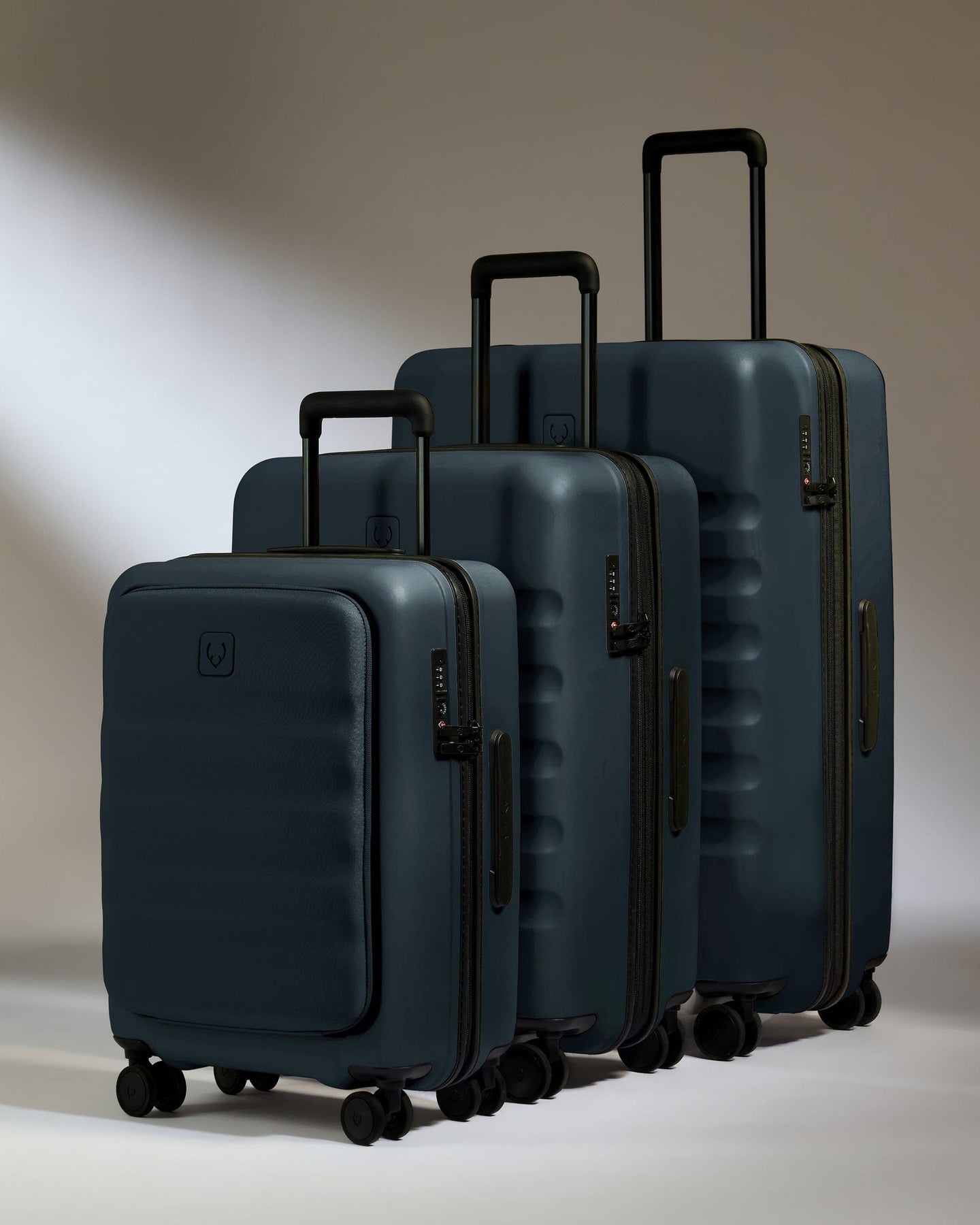 Antler Luggage -  Cabin with Pocket Suitcase Set in Indigo Blue - Icon Stripe - Hard Suitcase - Pocket Cabin Set Cabin with Pocket Suitcase Set in Navy - Icon Stripe | Lightweight & Hard Shell Suitcase