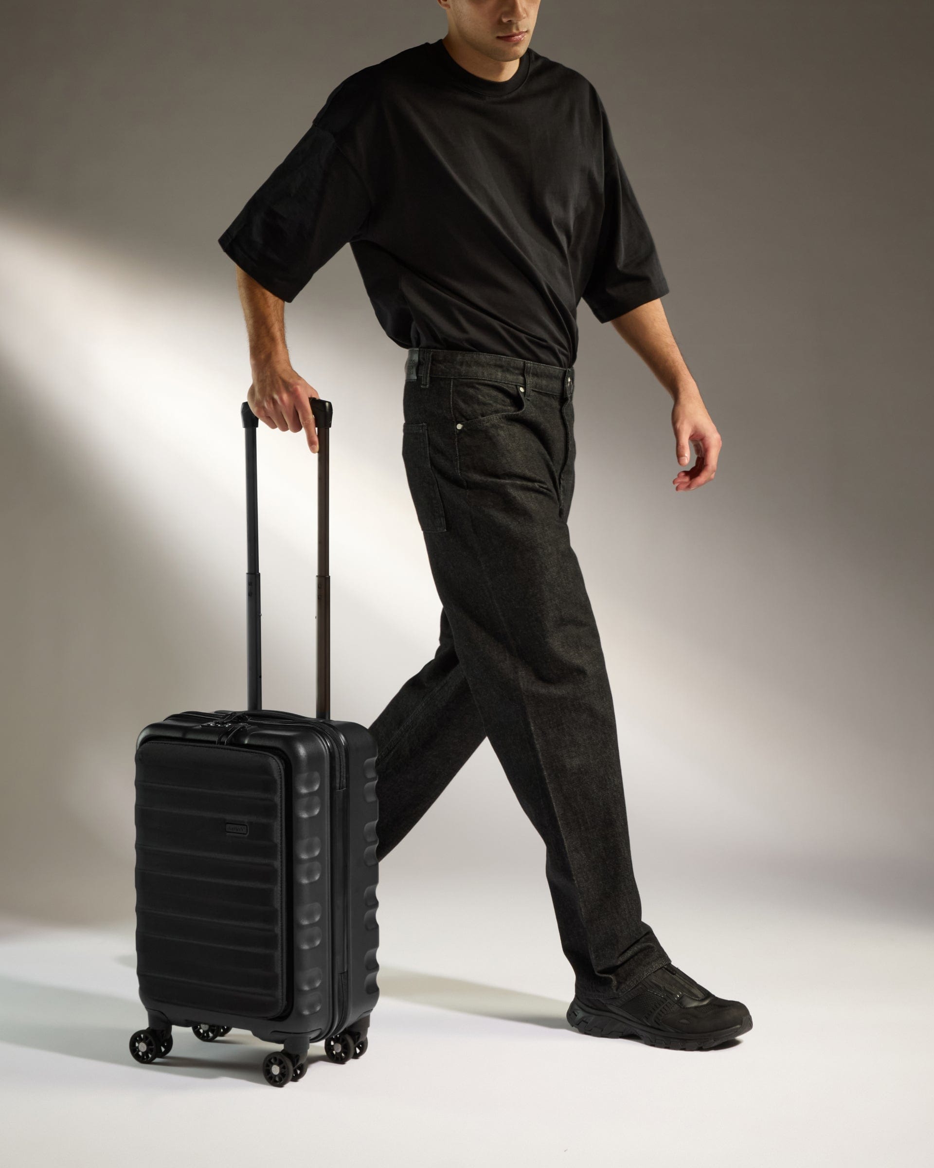 Antler Luggage -  Clifton cabin with pocket in black - Hard Suitcases Clifton Cabin Pocket Suitcase Black | Hard Suitcase | Antler UK