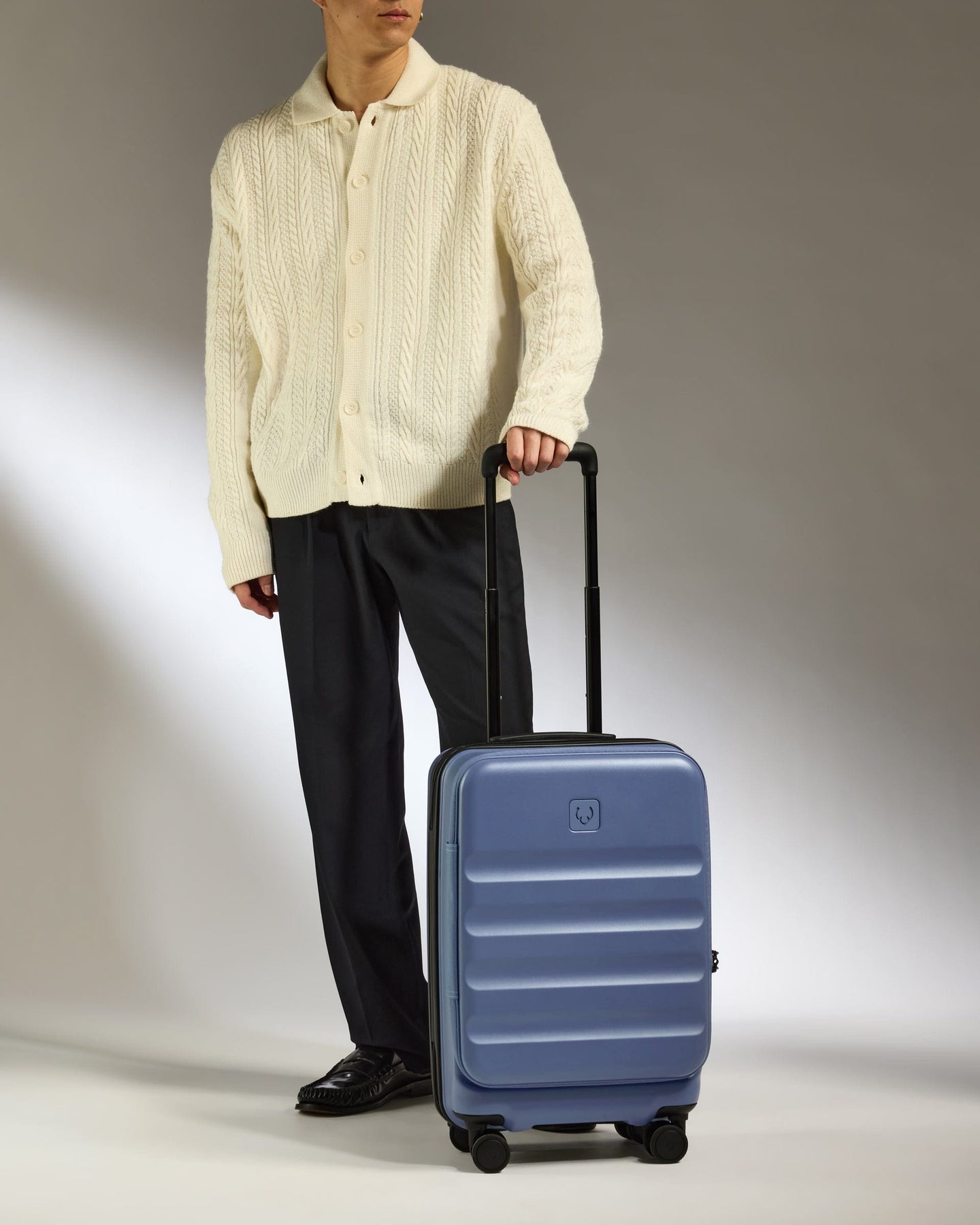 Antler Luggage -  Dual Opening Cabin Suitcase in Ocean Blue - Icon Stripe - Hard Suitcase - Cabin Icon Stripe Cabin | Blue Dual Opening Hard Shell Suitcase