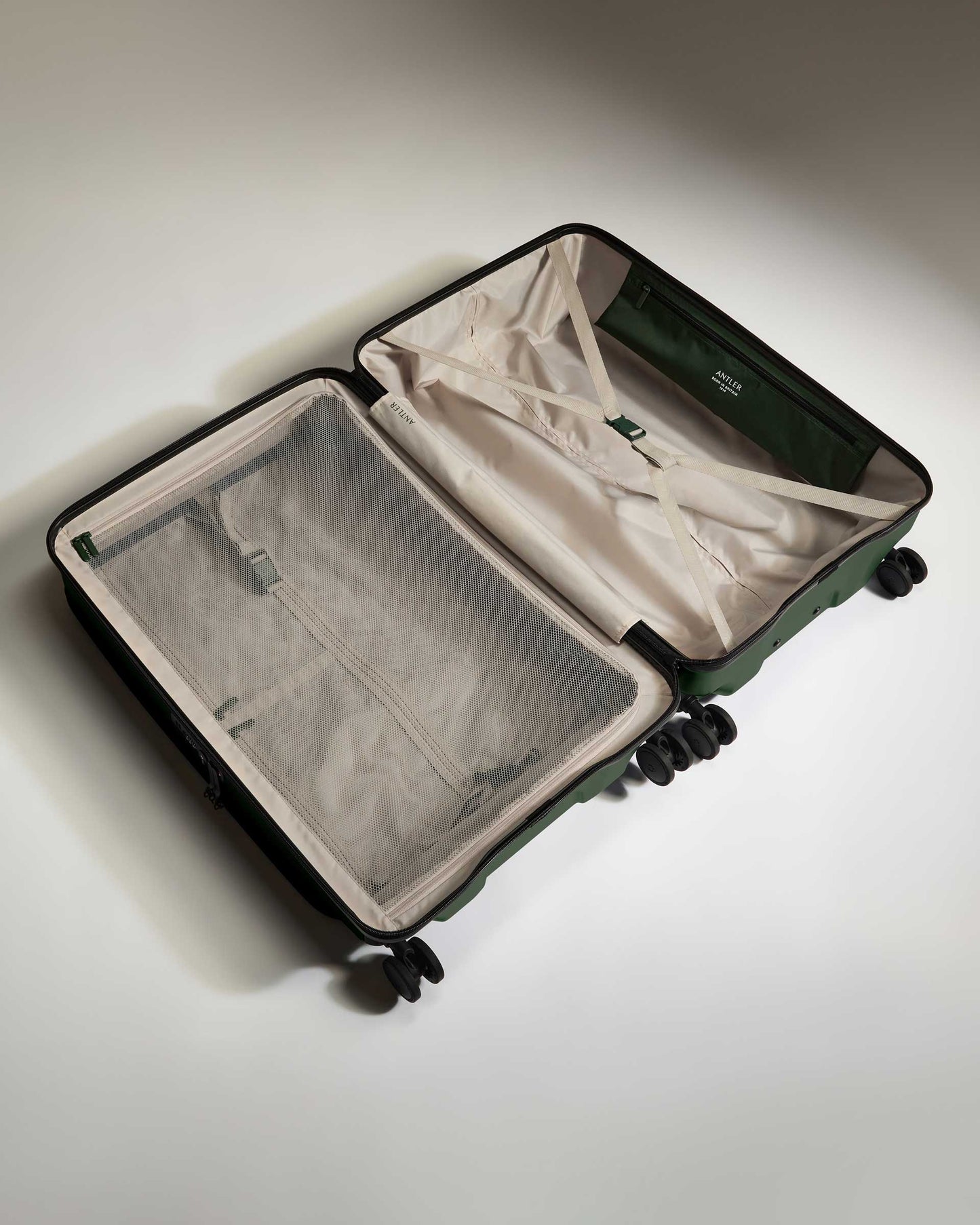 Antler Luggage -  Dual Opening Large Suitcase in Antler Green - Icon Stripe - Hard Suitcase - Large Dual Opening Large Suitcase in Green - Icon Stripe | Lightweight & Hard Shell Suitcase