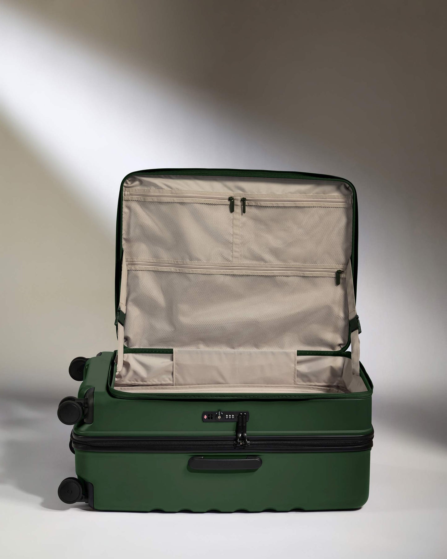 Antler Luggage -  Dual Opening Large Suitcase in Antler Green - Icon Stripe - Hard Suitcase - Large Dual Opening Large Suitcase in Green - Icon Stripe | Lightweight & Hard Shell Suitcase
