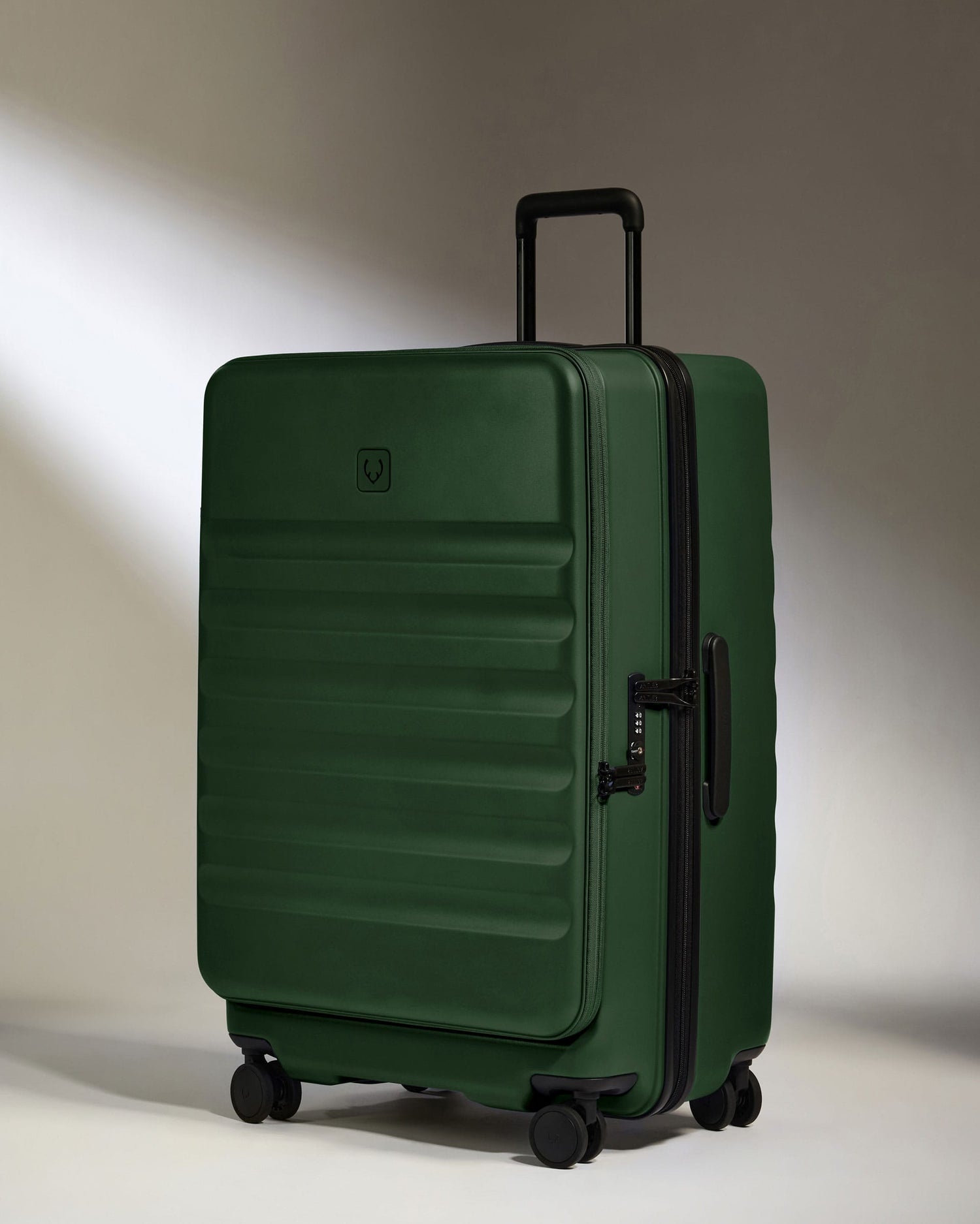 Antler Luggage -  Dual Opening Large Suitcase in Antler Green - Icon Stripe - Hard Suitcase - Large Dual Opening Large Suitcase in Green - Icon Stripe | Lightweight & Hard Shell Suitcase