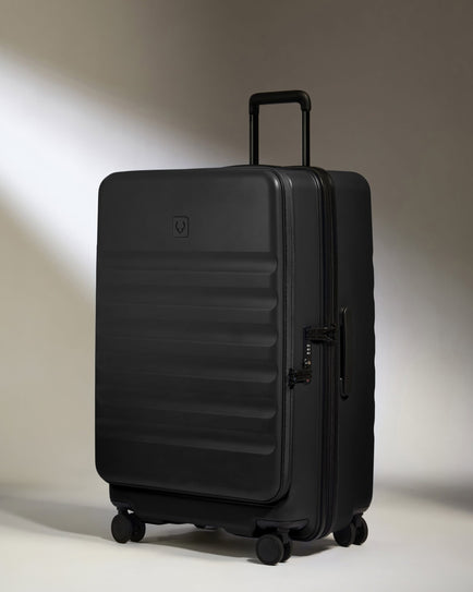 Antler Luggage -  Dual Opening Large Suitcase in Black - Icon Stripe - Hard Suitcase - Large Dual Opening Large Suitcase in Black - Icon Stripe | Lightweight & Hard Shell Suitcase