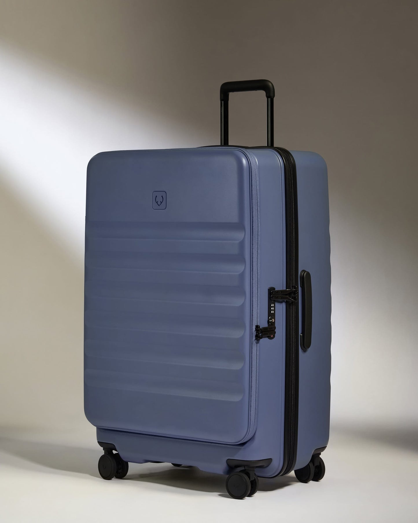 Antler Luggage -  Dual Opening Large Suitcase in Ocean Blue - Icon Stripe - Hard Suitcase - Large Icon Stripe Large | Blue Dual Opening Checked Suitcase