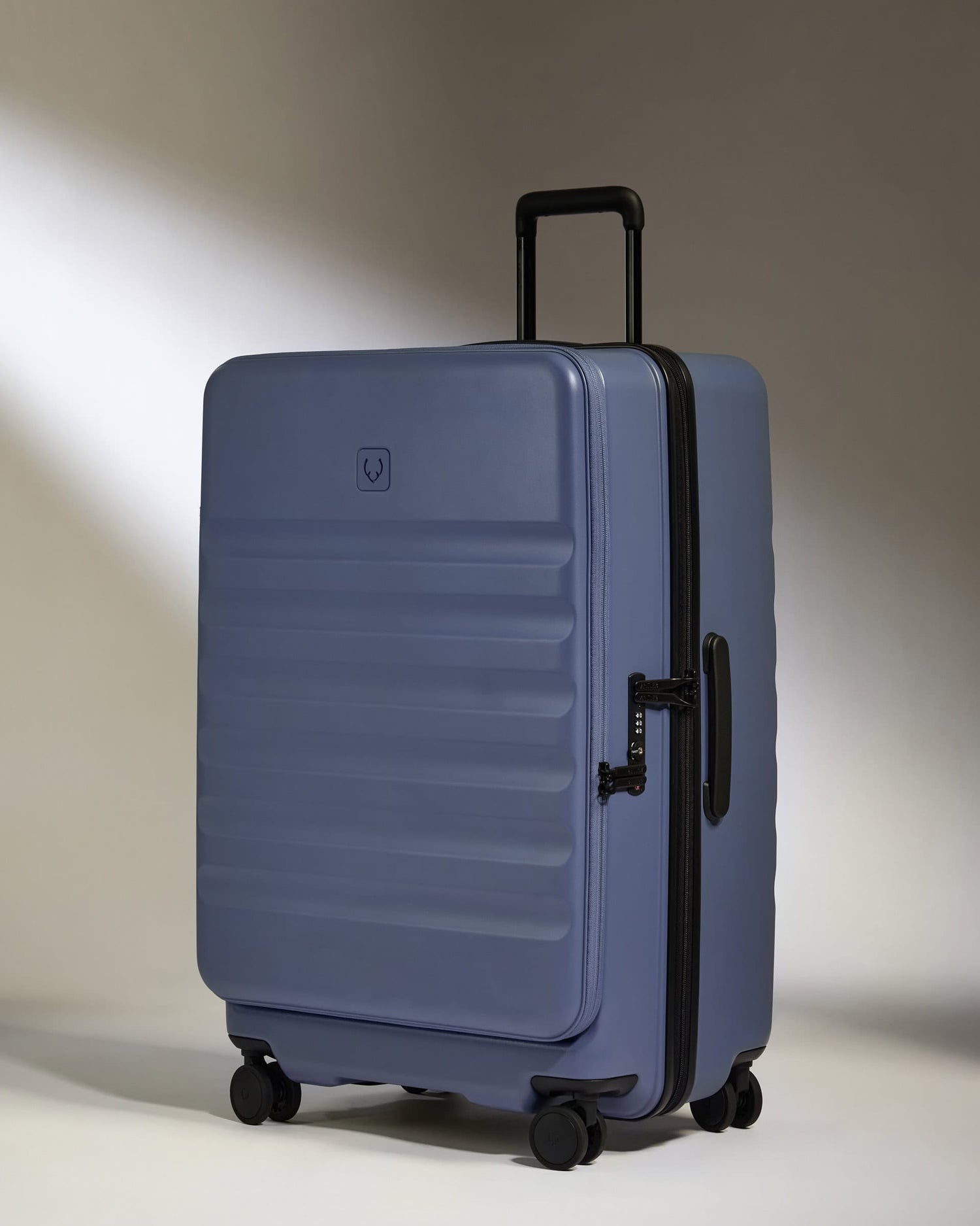 Antler Luggage -  Dual Opening Large Suitcase in Ocean Blue - Icon Stripe - Hard Suitcase - Large Icon Stripe Large | Blue Dual Opening Checked Suitcase