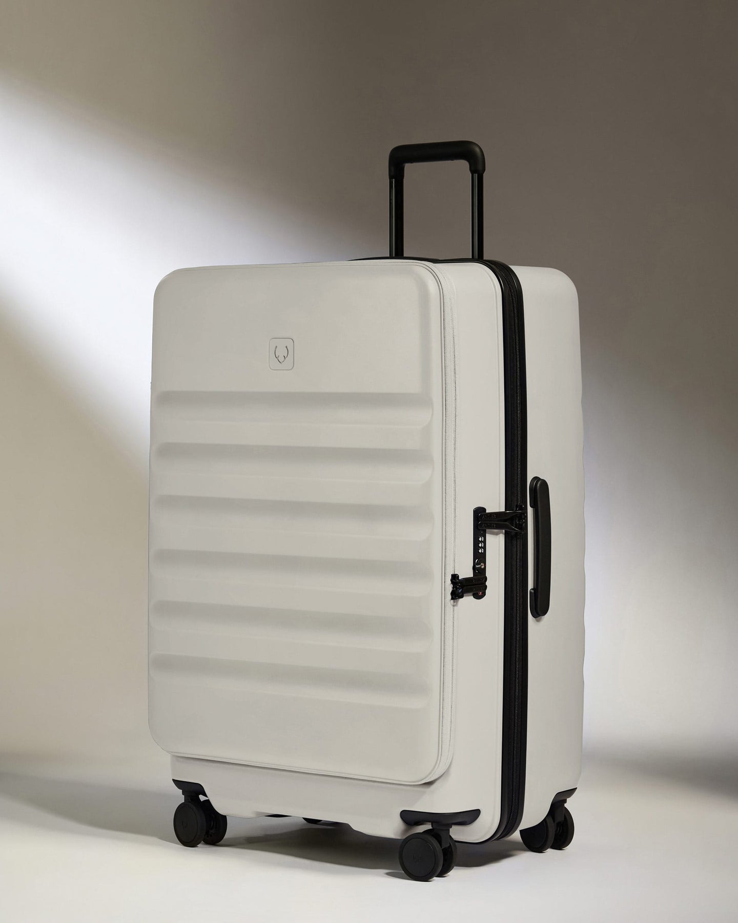 Antler Luggage -  Dual Opening Large Suitcase in Taupe - Icon Stripe - Hard Suitcase - Large Dual Opening Large Suitcase in Taupe - Icon Stripe | Lightweight & Hard Shell Suitcase