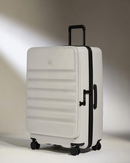 Antler Luggage -  Dual Opening Large Suitcase in Taupe - Icon Stripe - Hard Suitcase - Large Dual Opening Large Suitcase in Taupe - Icon Stripe | Lightweight & Hard Shell Suitcase