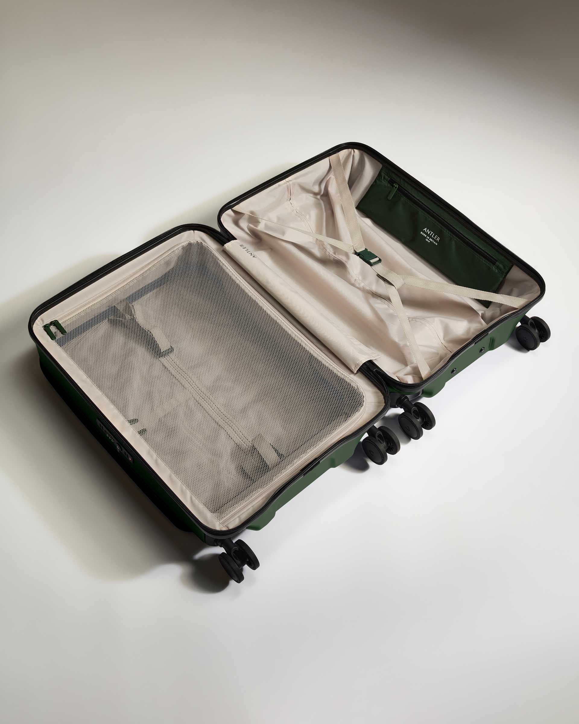 Antler Luggage -  Dual Opening Medium Suitcase in Antler Green - Icon Stripe - Expanding Rollercase | Medium 4W Dual Opening Medium Suitcase in Green - Icon Stripe | Lightweight & Hard Shell Suitcase