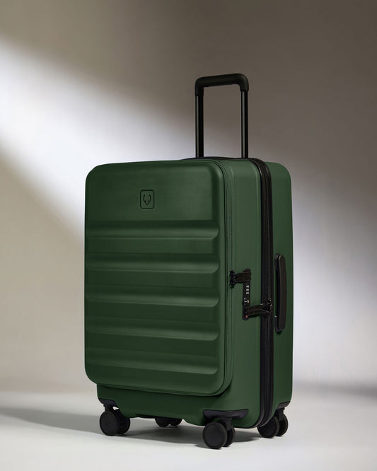 Antler Luggage -  Dual Opening Medium Suitcase in Antler Green - Icon Stripe - Expanding Rollercase | Medium 4W Dual Opening Medium Suitcase in Green - Icon Stripe | Lightweight & Hard Shell Suitcase