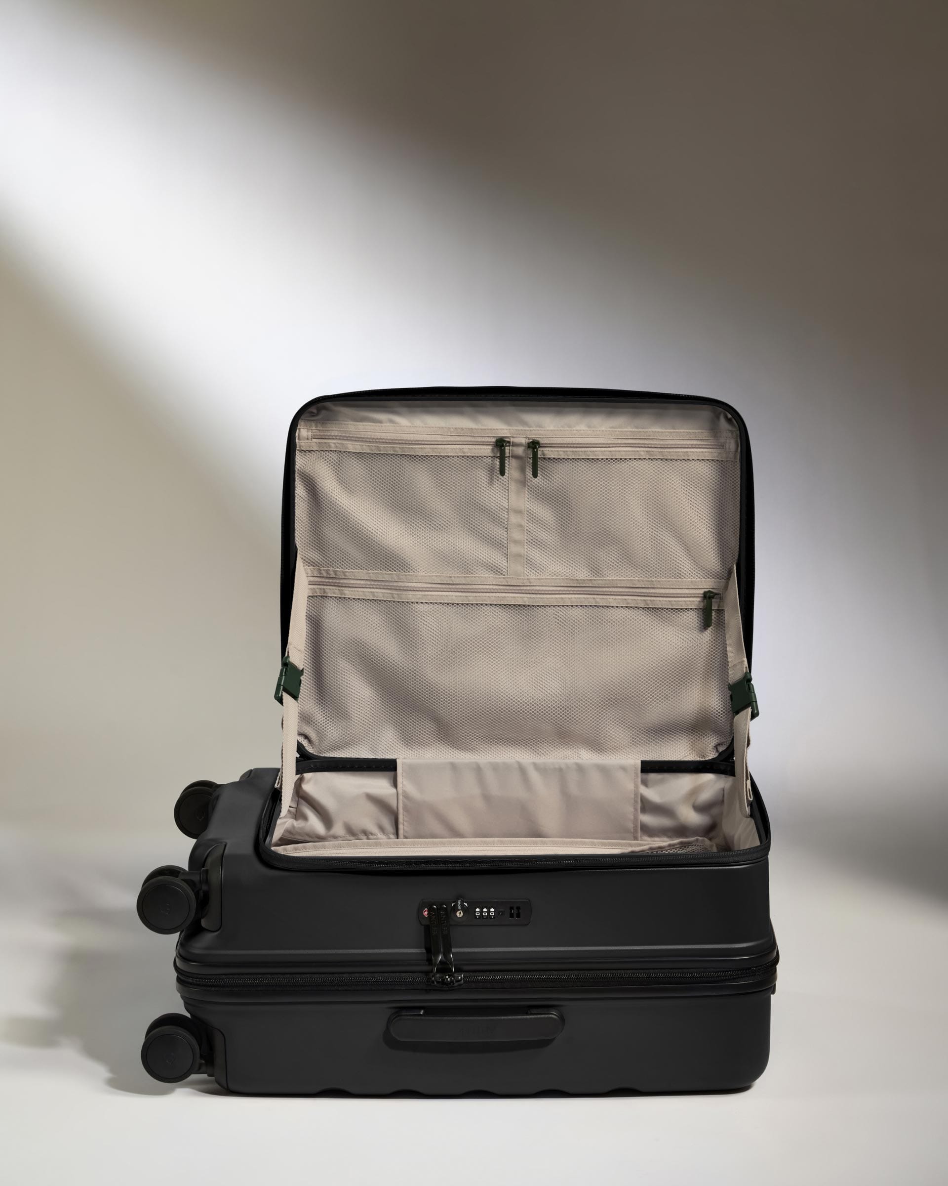 Antler Luggage -  Dual Opening Medium Suitcase in Black - Icon Stripe - Expanding Rollercase | Medium 4W Dual Opening Medium Suitcase in Black - Icon Stripe | Lightweight & Hard Shell Suitcase