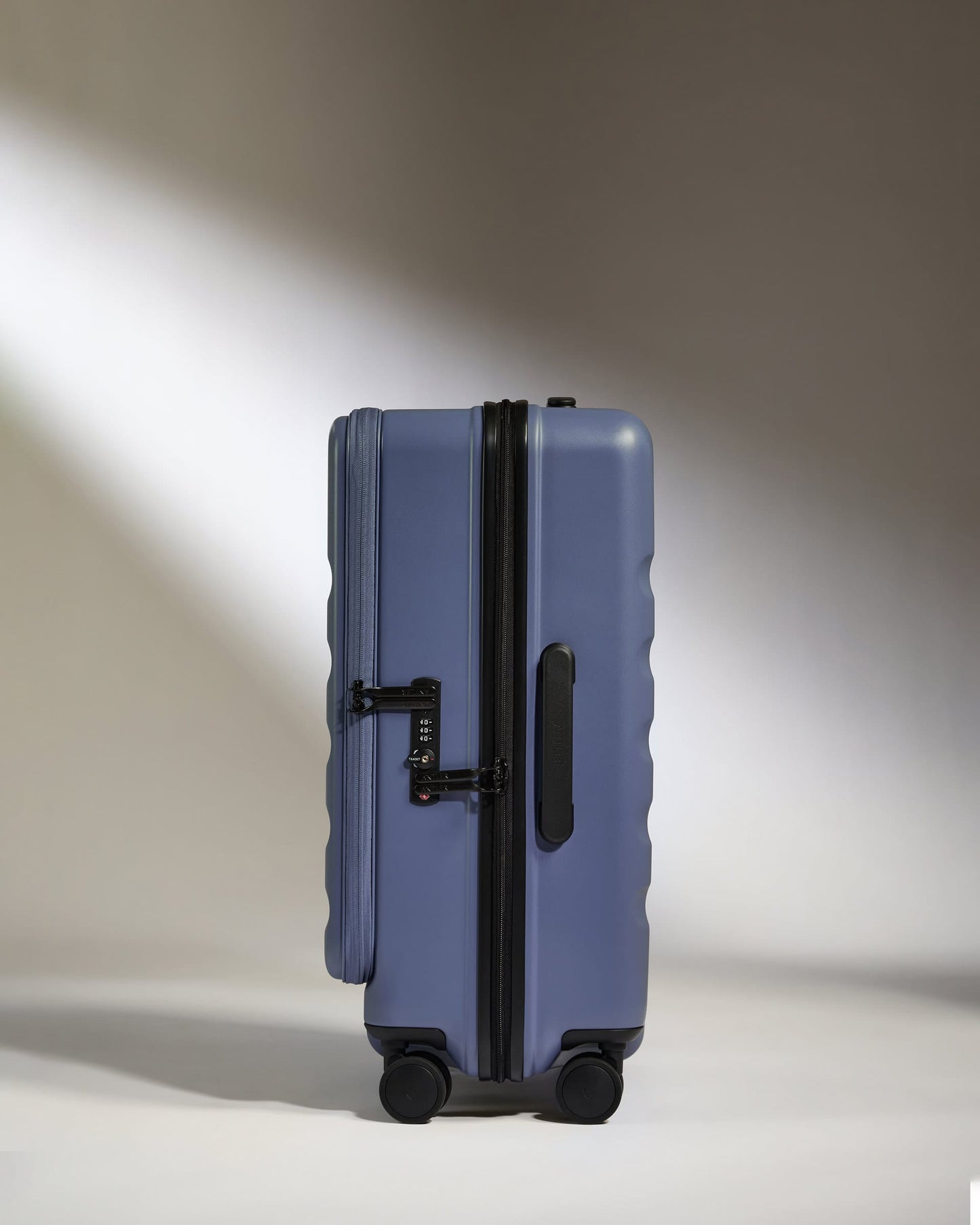 Antler Luggage -  Dual Opening Medium Suitcase in Ocean Blue - Icon Stripe - Hard Suitcase - Medium Icon Stripe Medium | Blue Dual Opening Checked Suitcase