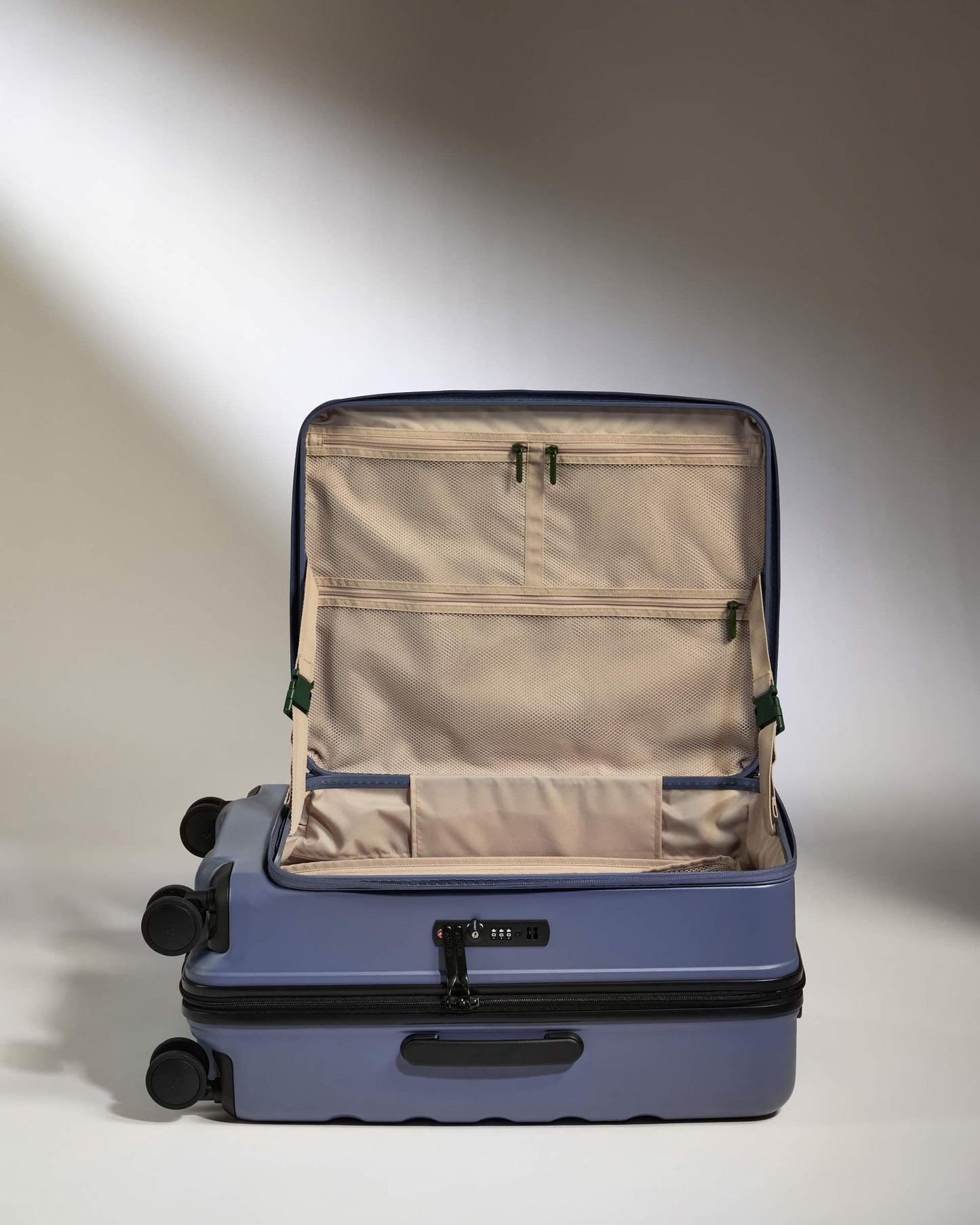 Antler Luggage -  Dual Opening Medium Suitcase in Ocean Blue - Icon Stripe - Hard Suitcase - Medium Icon Stripe Medium | Blue Dual Opening Checked Suitcase