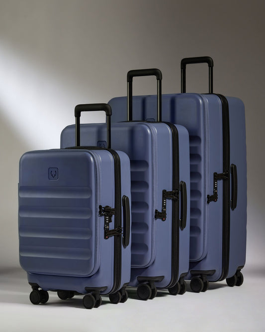 Antler Luggage -  Dual Opening Suitcase Set in Ocean Blue - Icon Stripe - Hard Suitcase - Set Icon Stripe Set of 3 | Blue Dual Opening Suitcase
