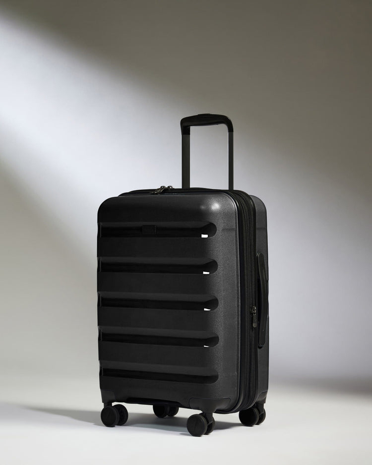 Antler Luggage -  Expandable Cabin Suitcase in Black - Logo Stripe - Hard Suitcase - Expander Cabin Expandable Cabin Suitcase Black - Logo Stripe | Lightweight Hard Shell Luggage